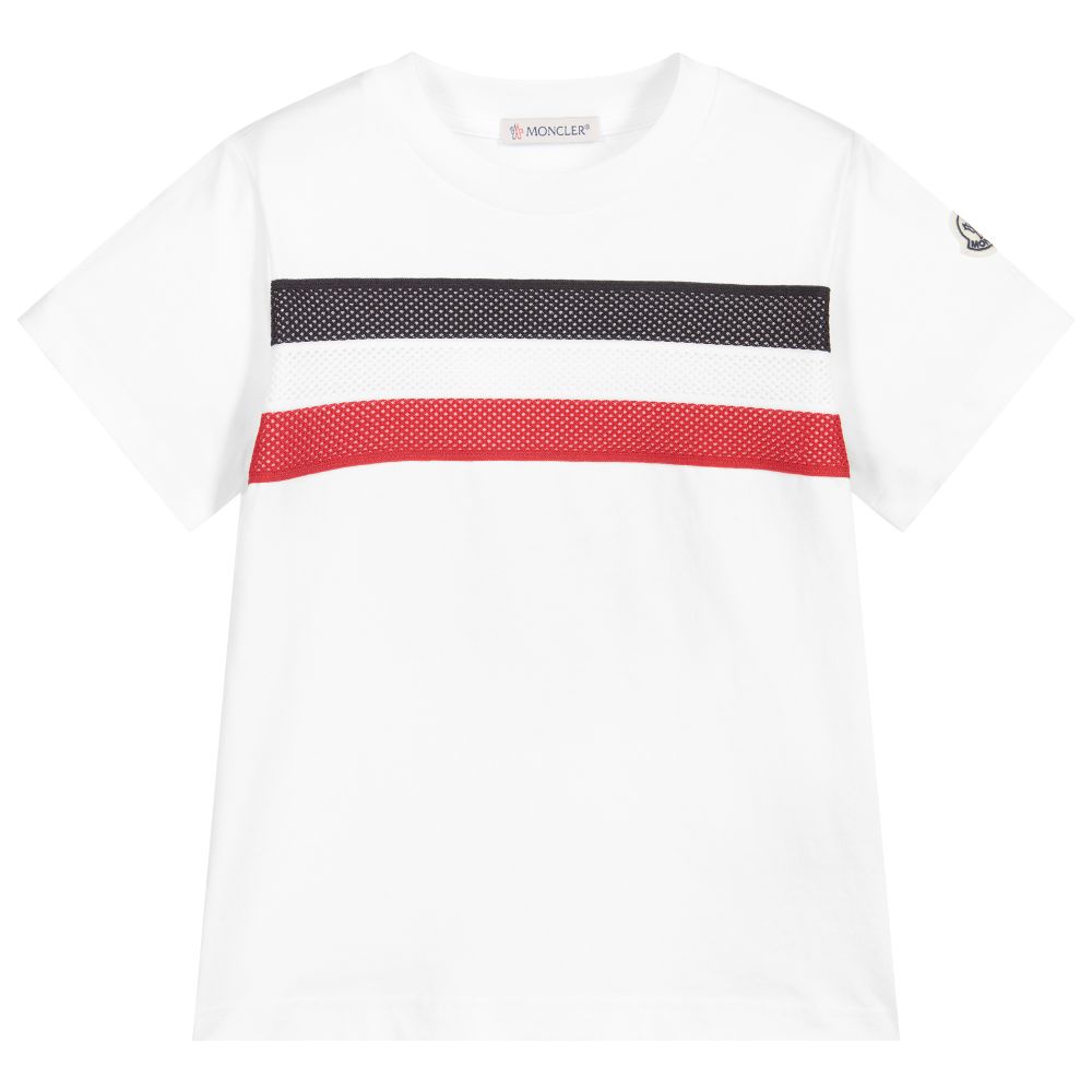 Boys White Striped Cotton T-Shirt