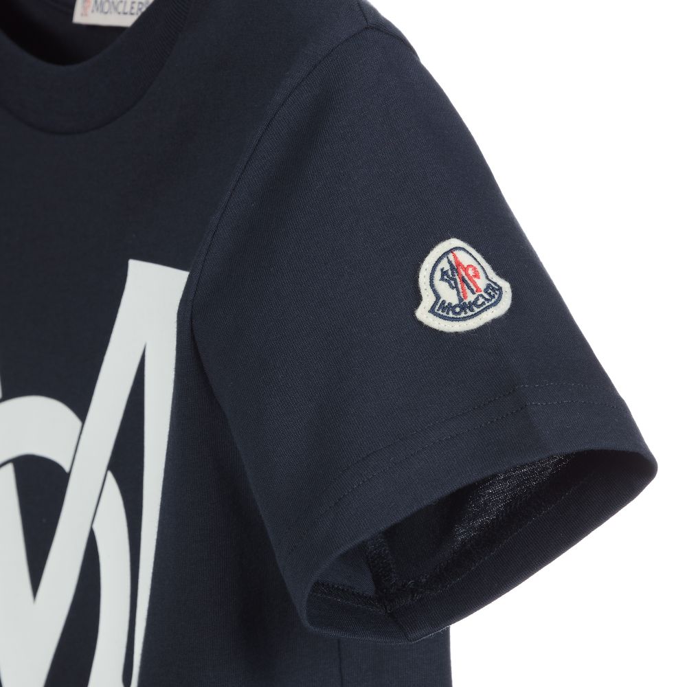 Boys Navy Logo Cotton T-Shirt