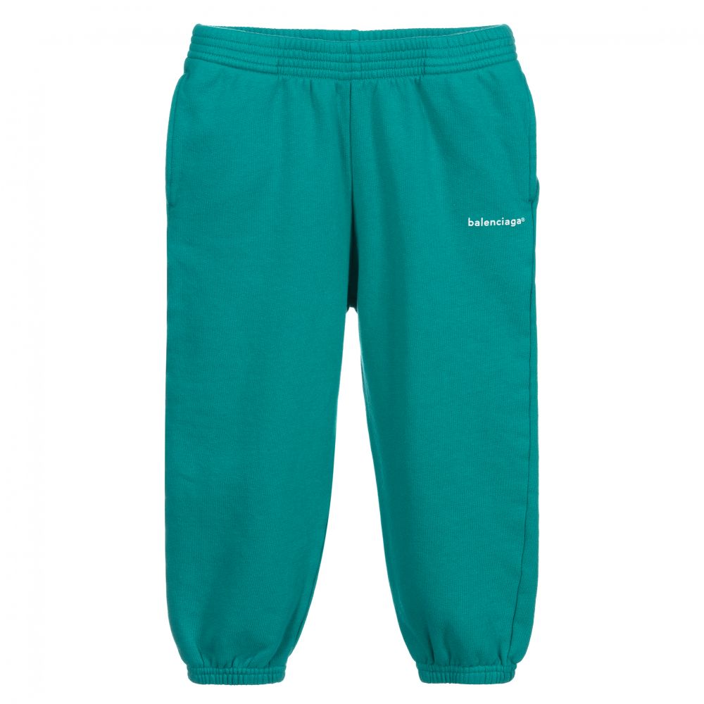 Boys & Girls Green Logo Cotton Trousers