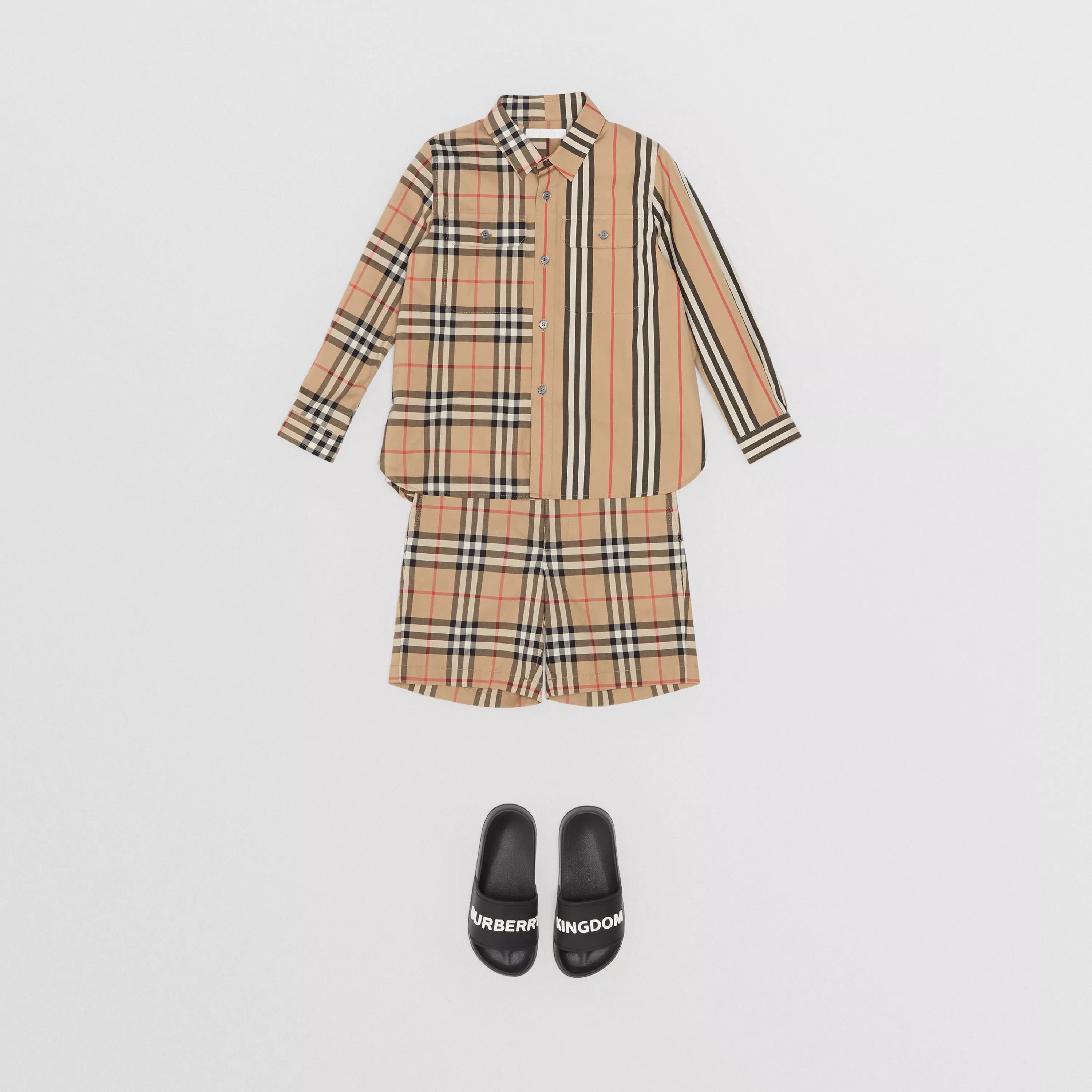 Boys Beige Check Cotton Shorts