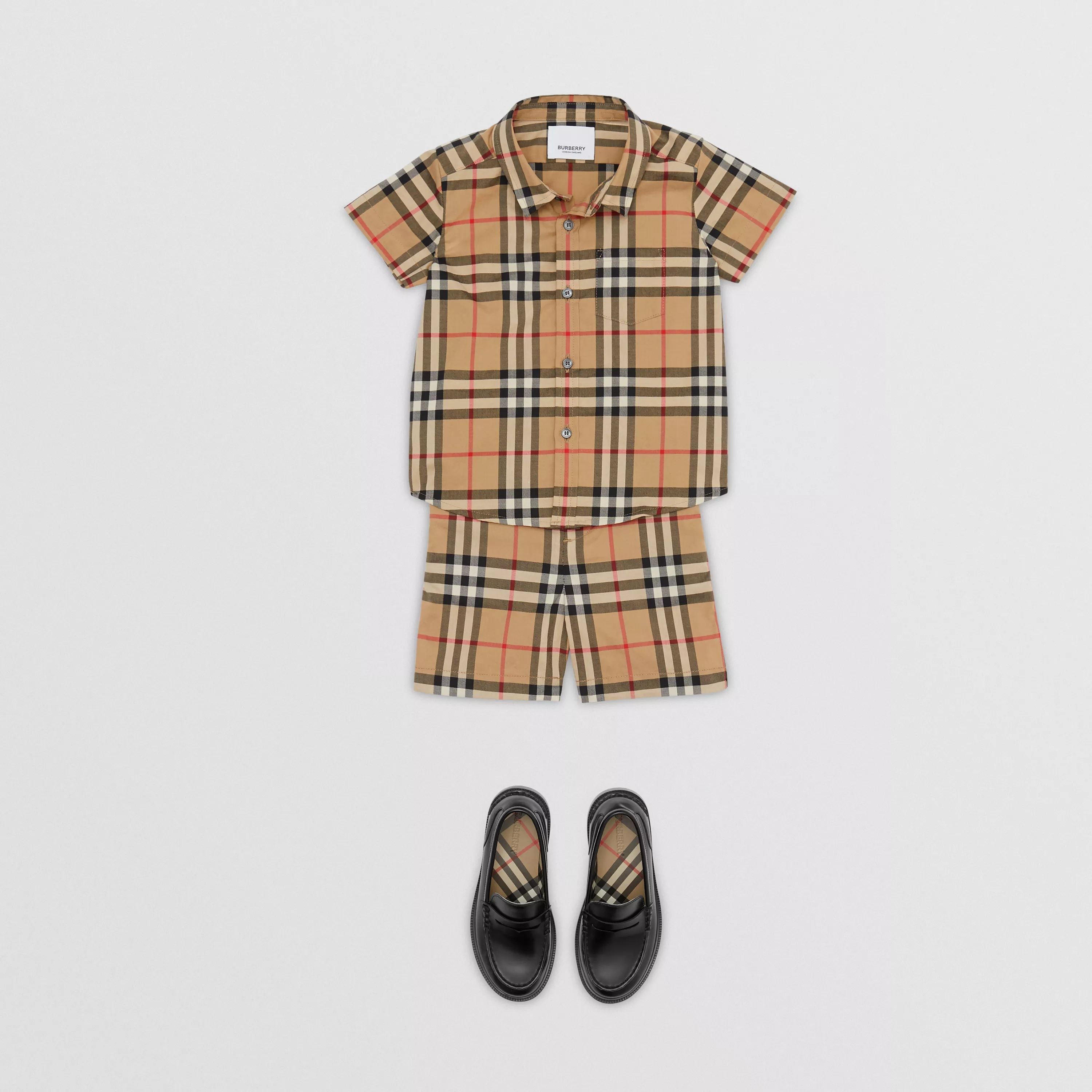 Baby Boys Beige Check Cotton Shirt