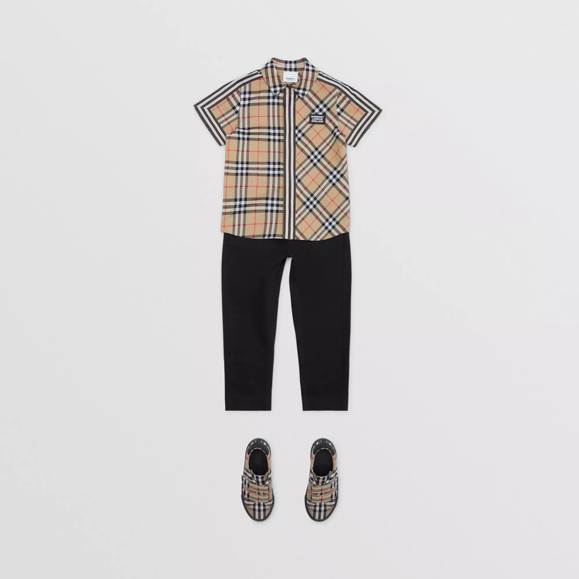 Boys Beige Check Cotton Shirt