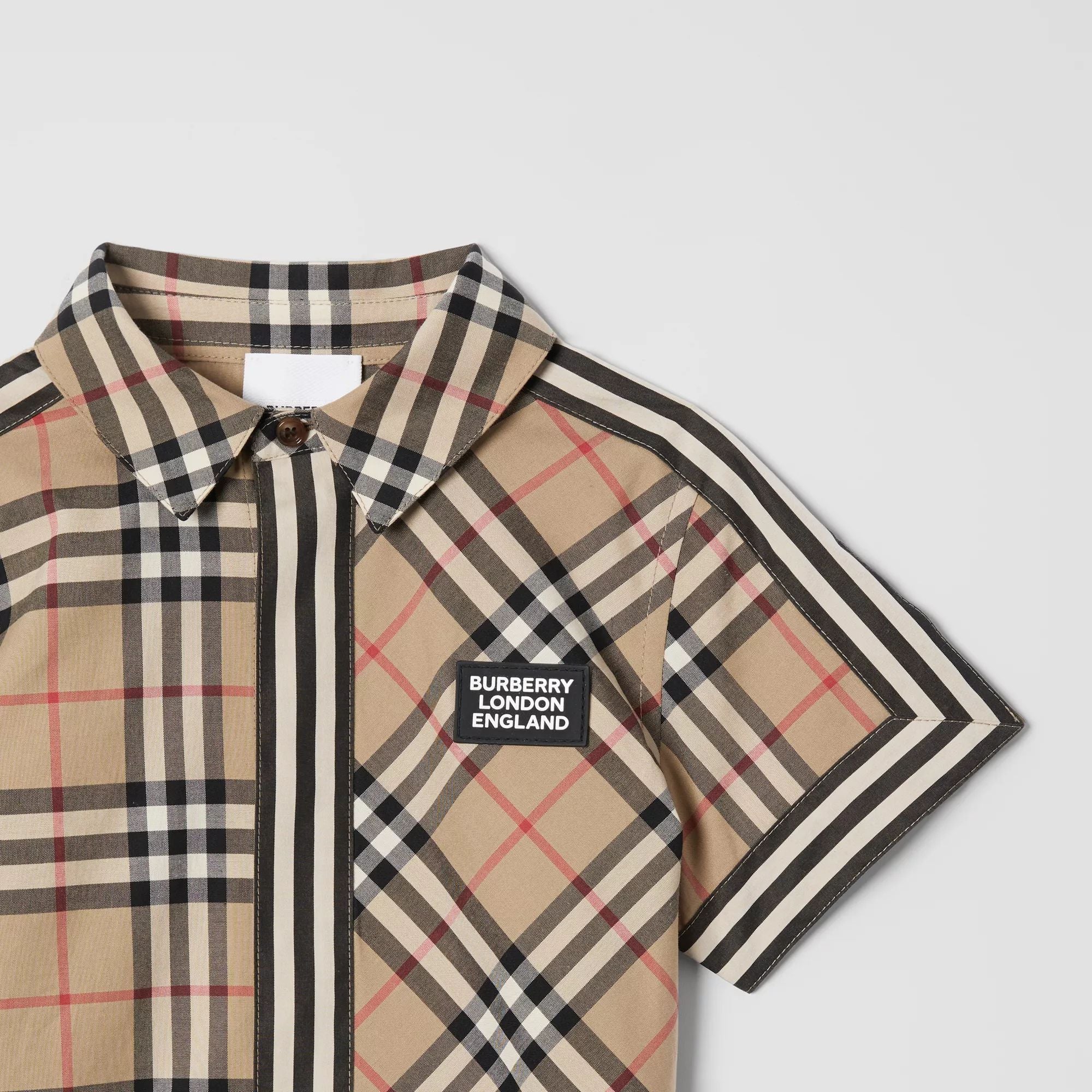 Boys Beige Check Cotton Shirt