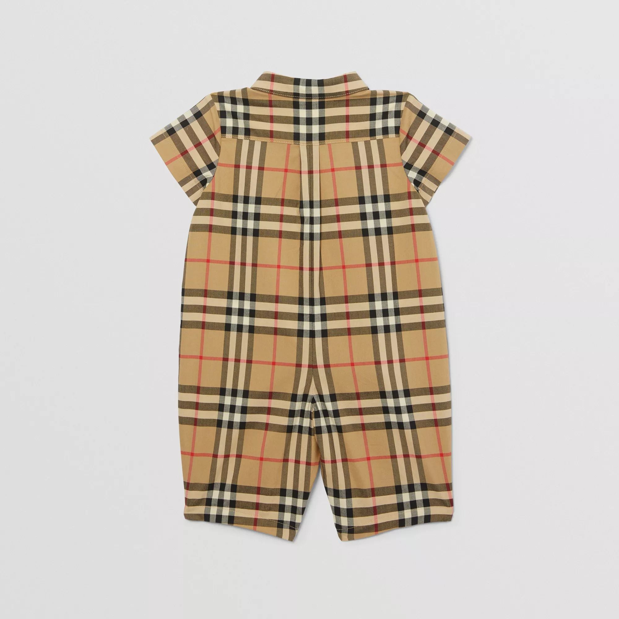 Baby Boys & Girls Beige Check Cotton Babysuit