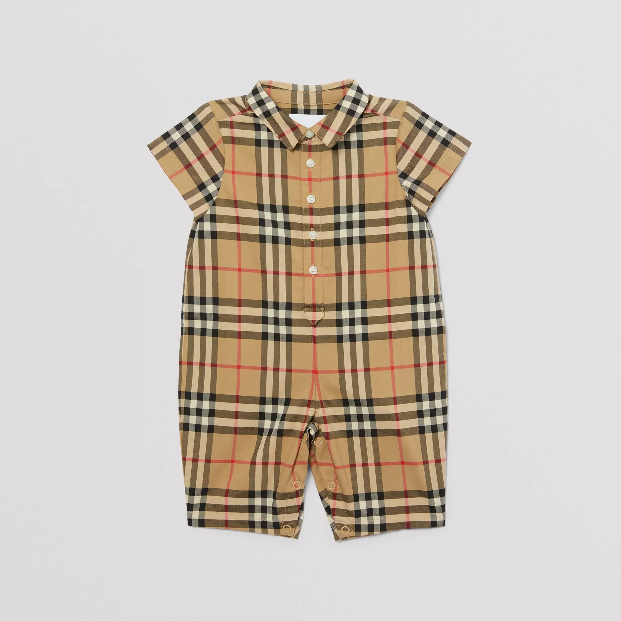 Baby Boys & Girls Beige Check Cotton Babysuit