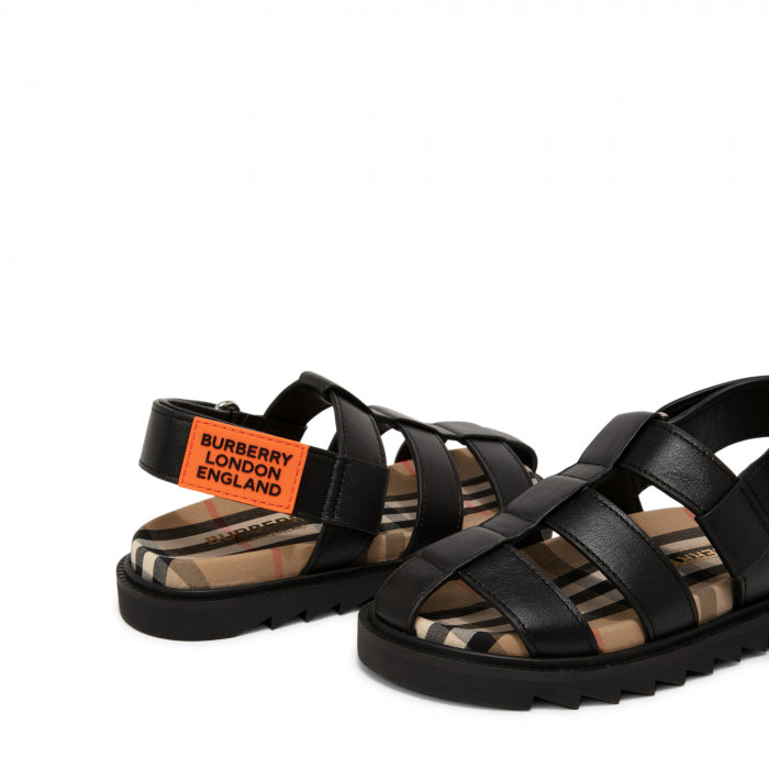 Boys & Girls Black Calf Leather Sandals