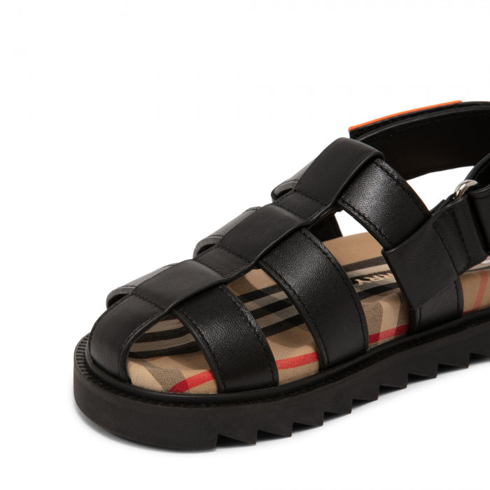 Boys & Girls Black Calf Leather Sandals