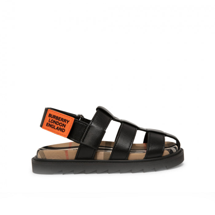 Boys & Girls Black Calf Leather Sandals