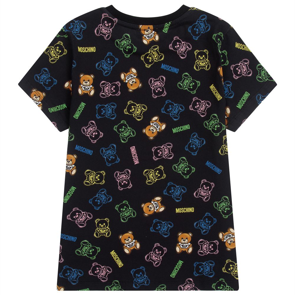 Boys & Girls Black Print Cotton T-Shirt