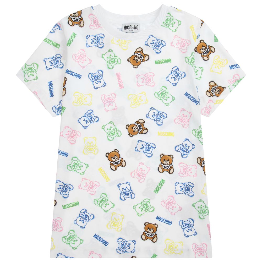 Boys & Girls White Print Cotton T-Shirt