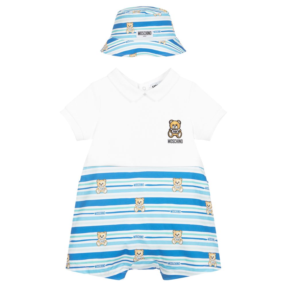 Baby Boys Blue Cotton Babysuit & Hat