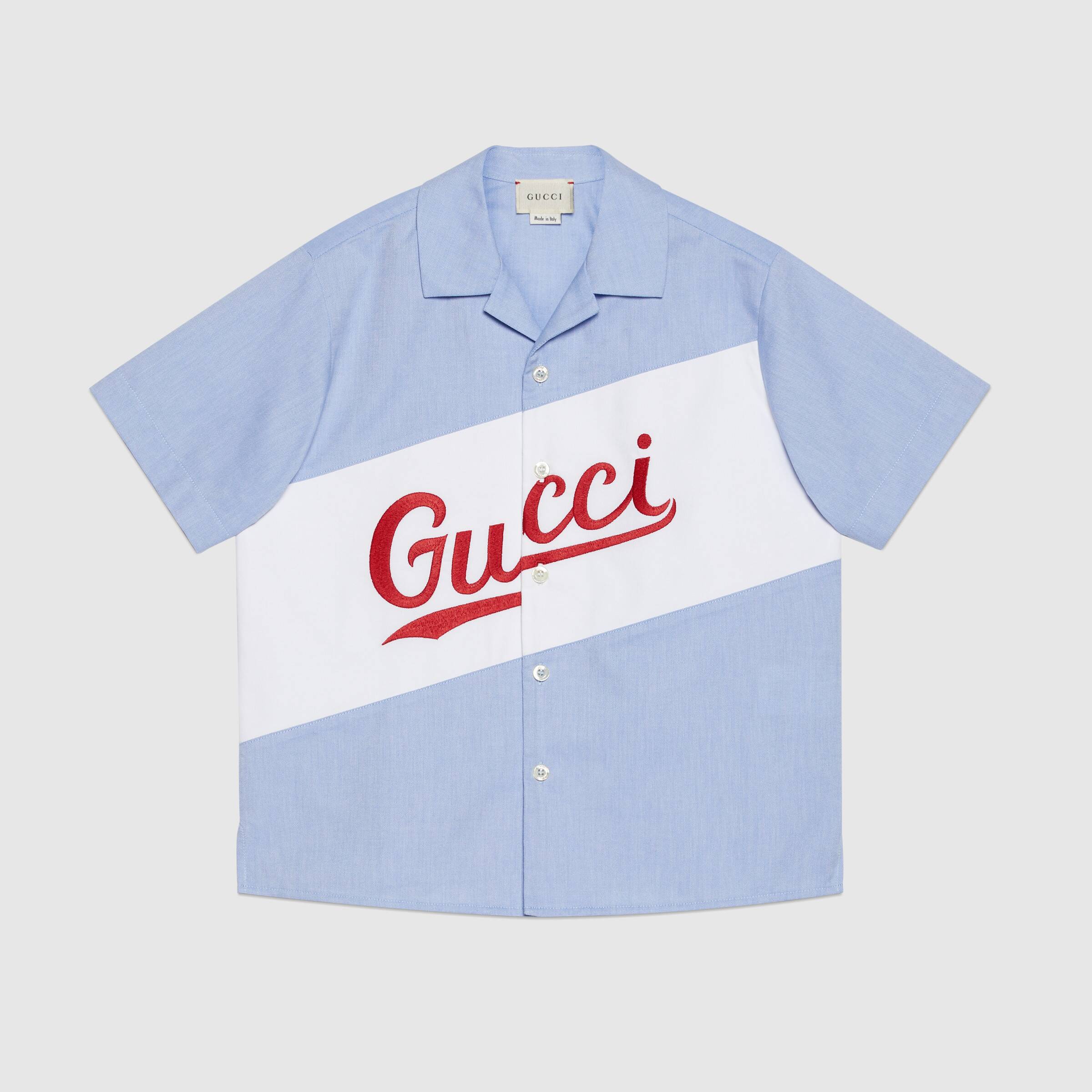 Boys Blue Embroidered Logo Cotton Shirt