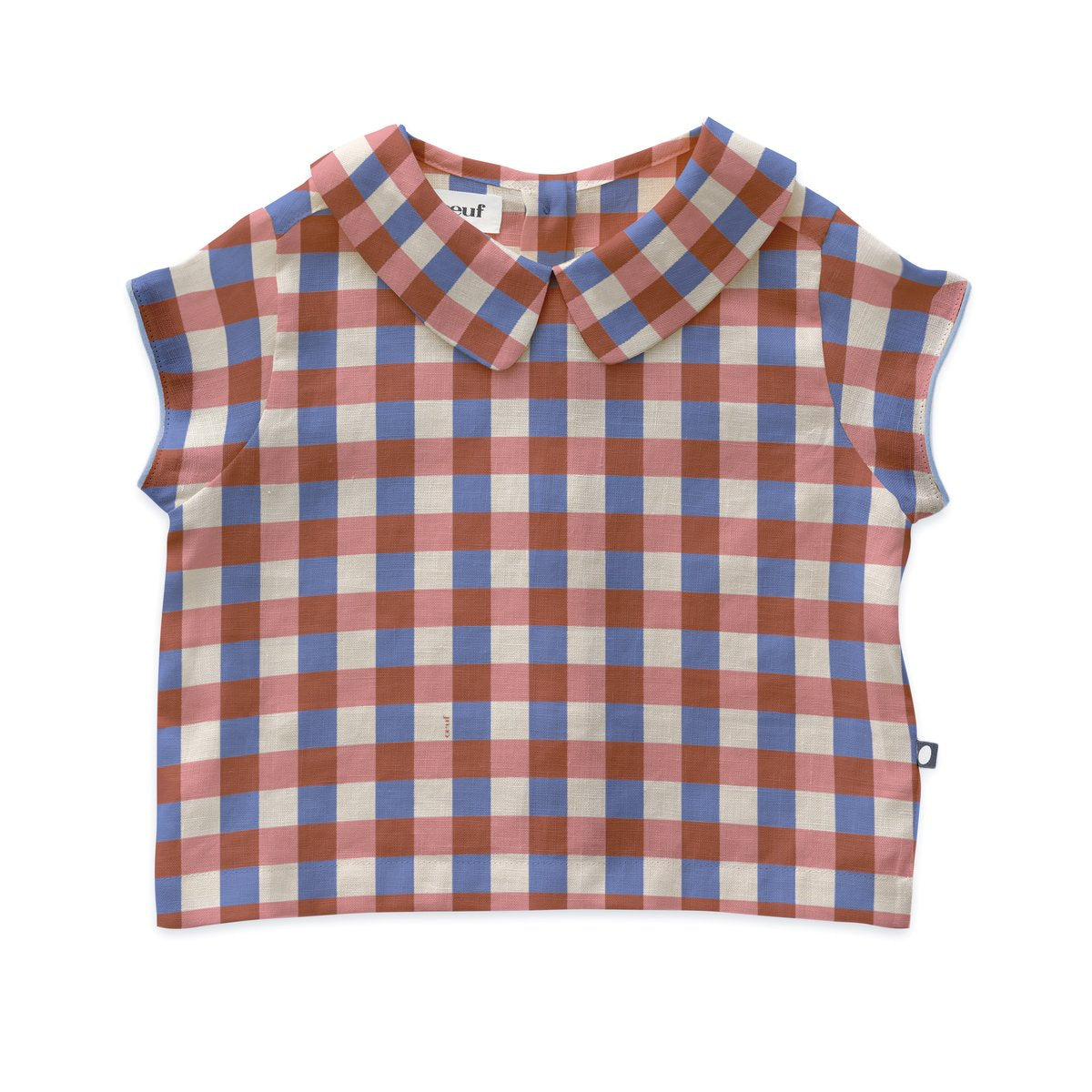 Girls Pink Check Linen Top