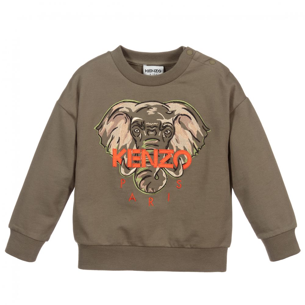 Boys Dark Green Elephant Cotton Sweatshirt