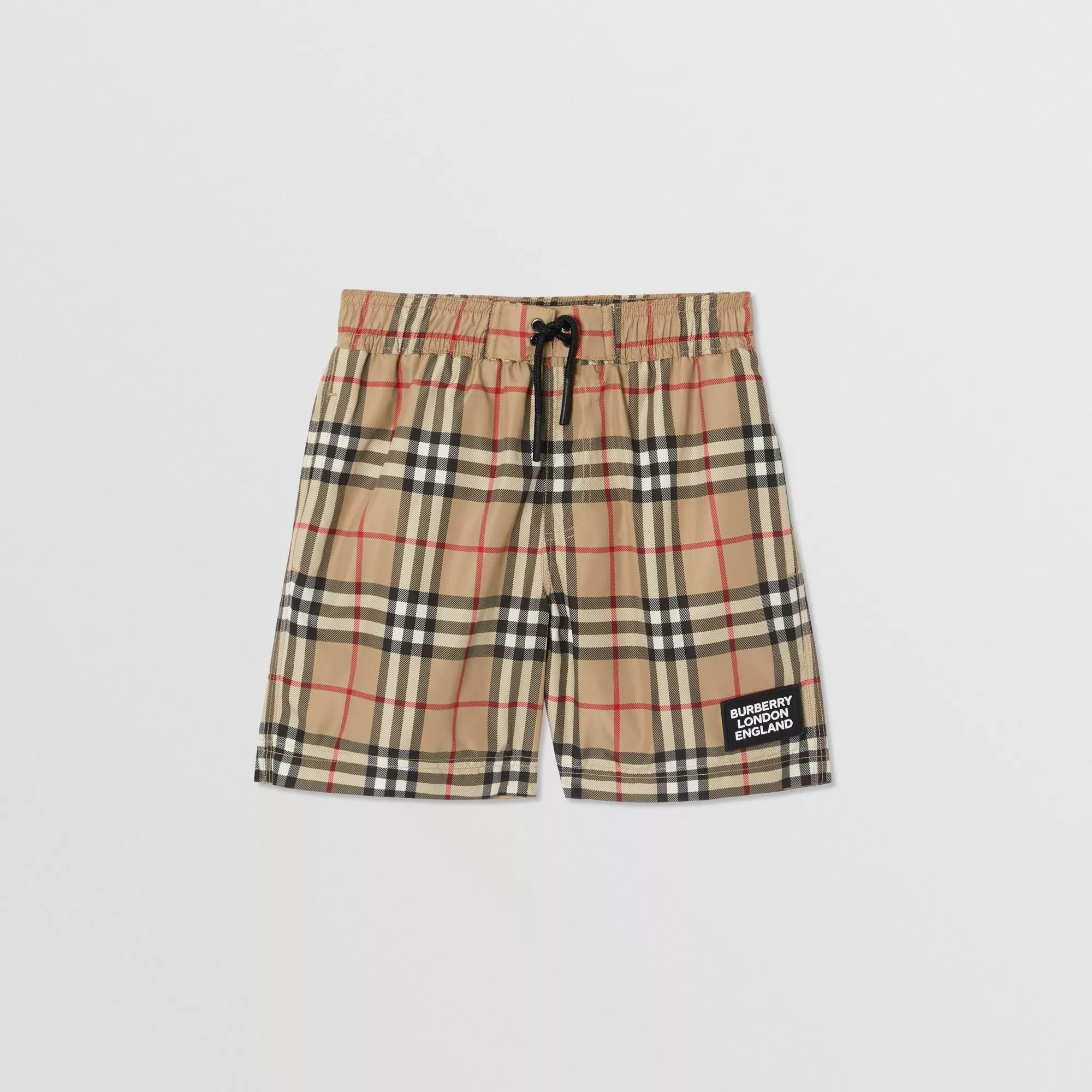 Boys Beige Check Swim Shorts