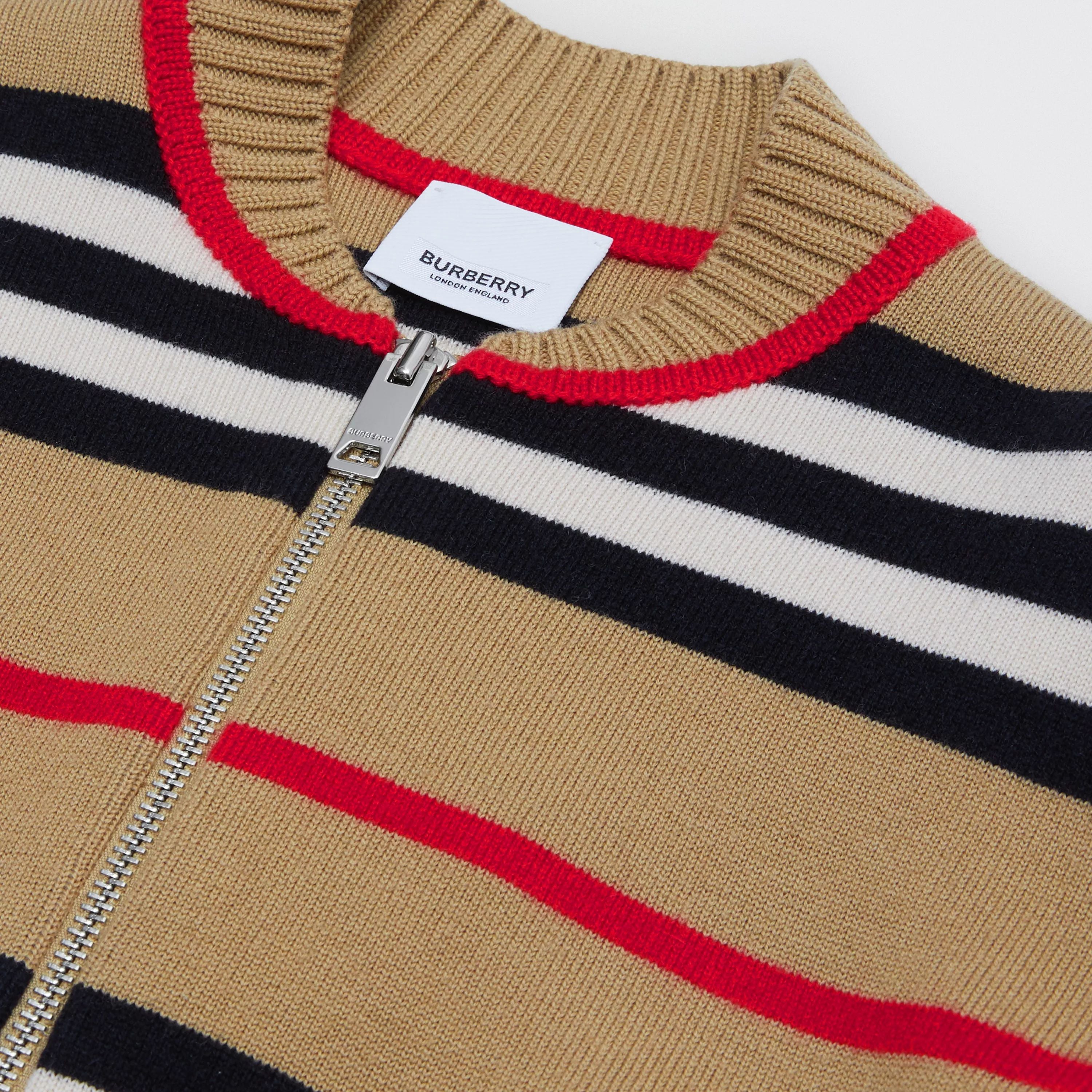 Boys Beige Stripes Wool Cardigan