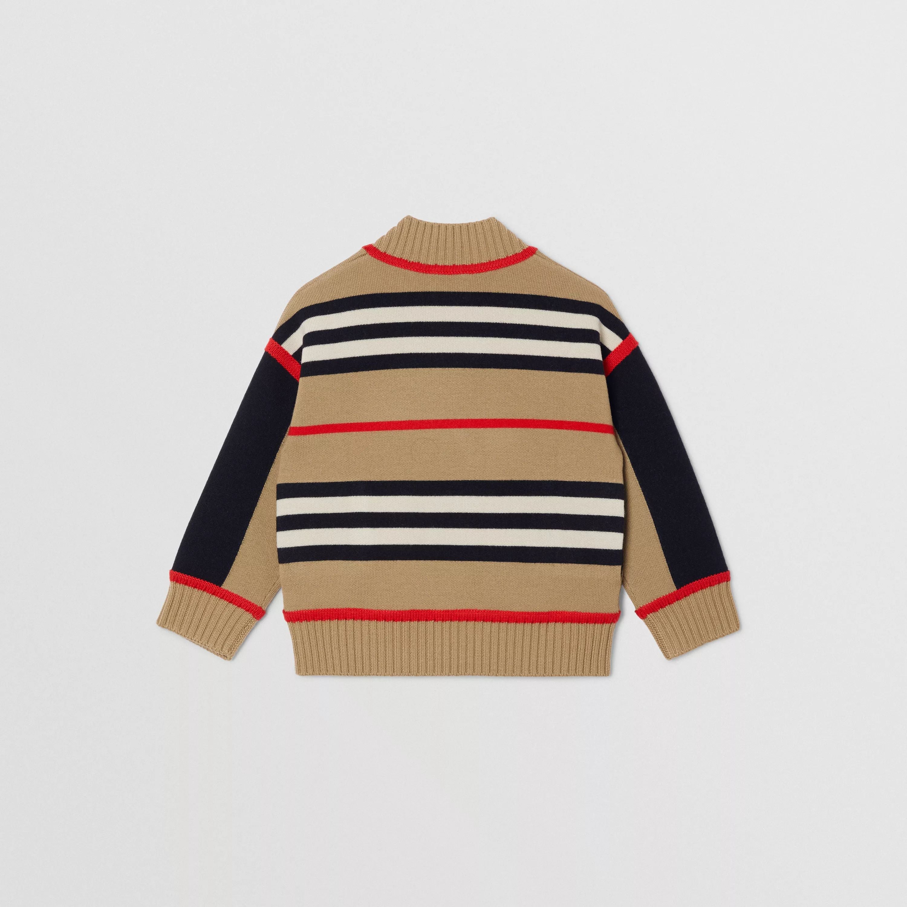 Boys Beige Stripes Wool Cardigan