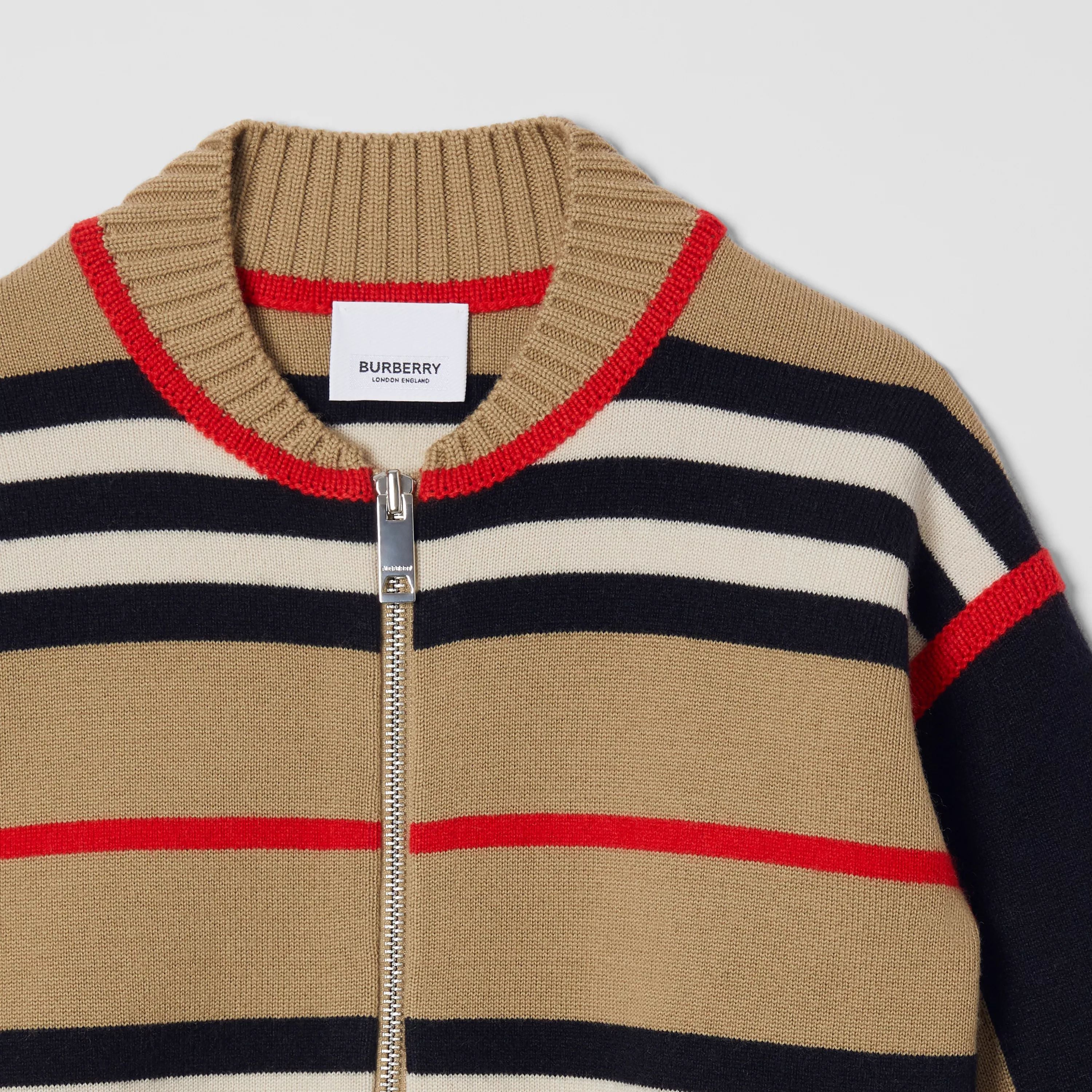 Boys Beige Stripes Wool Cardigan