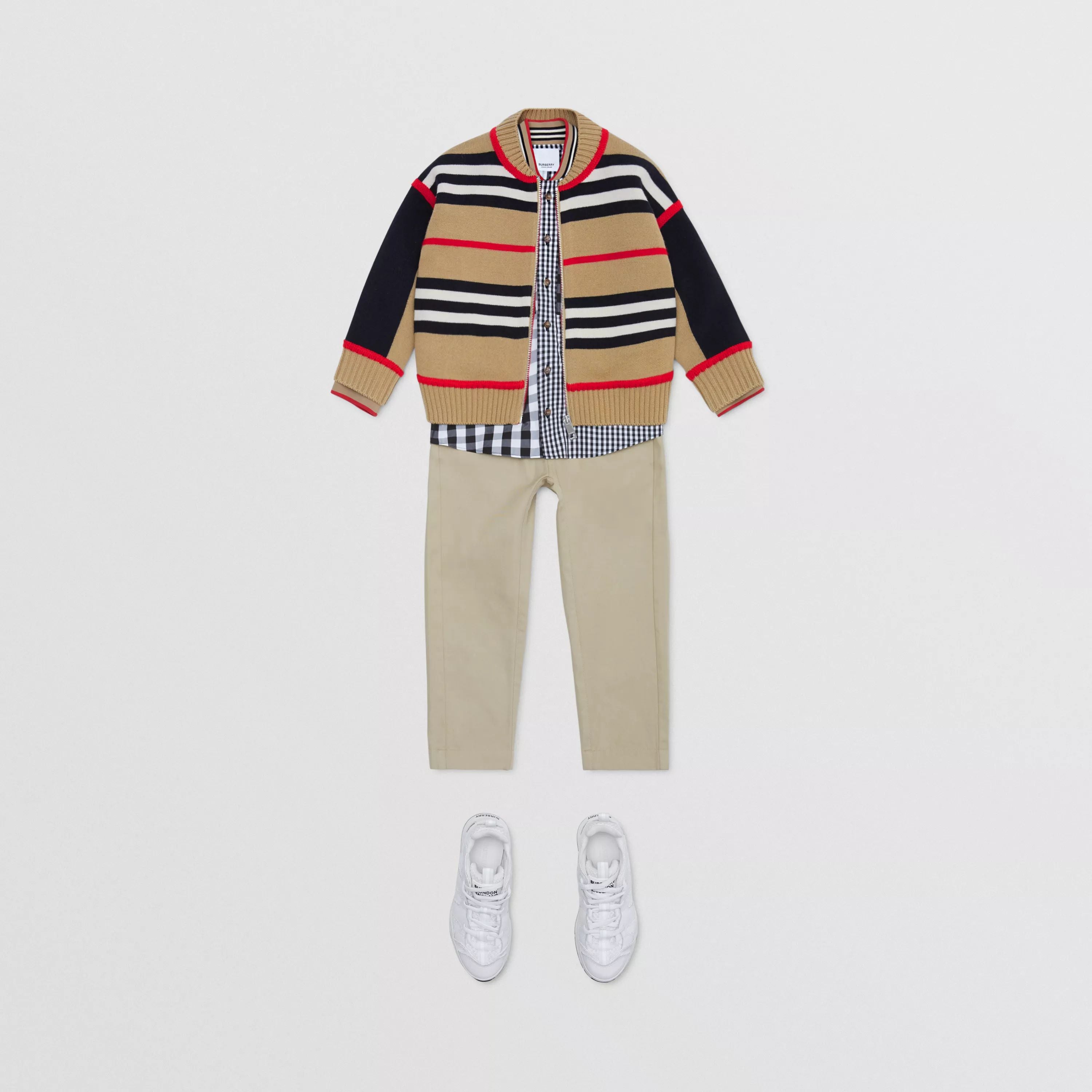 Boys Beige Stripes Wool Cardigan