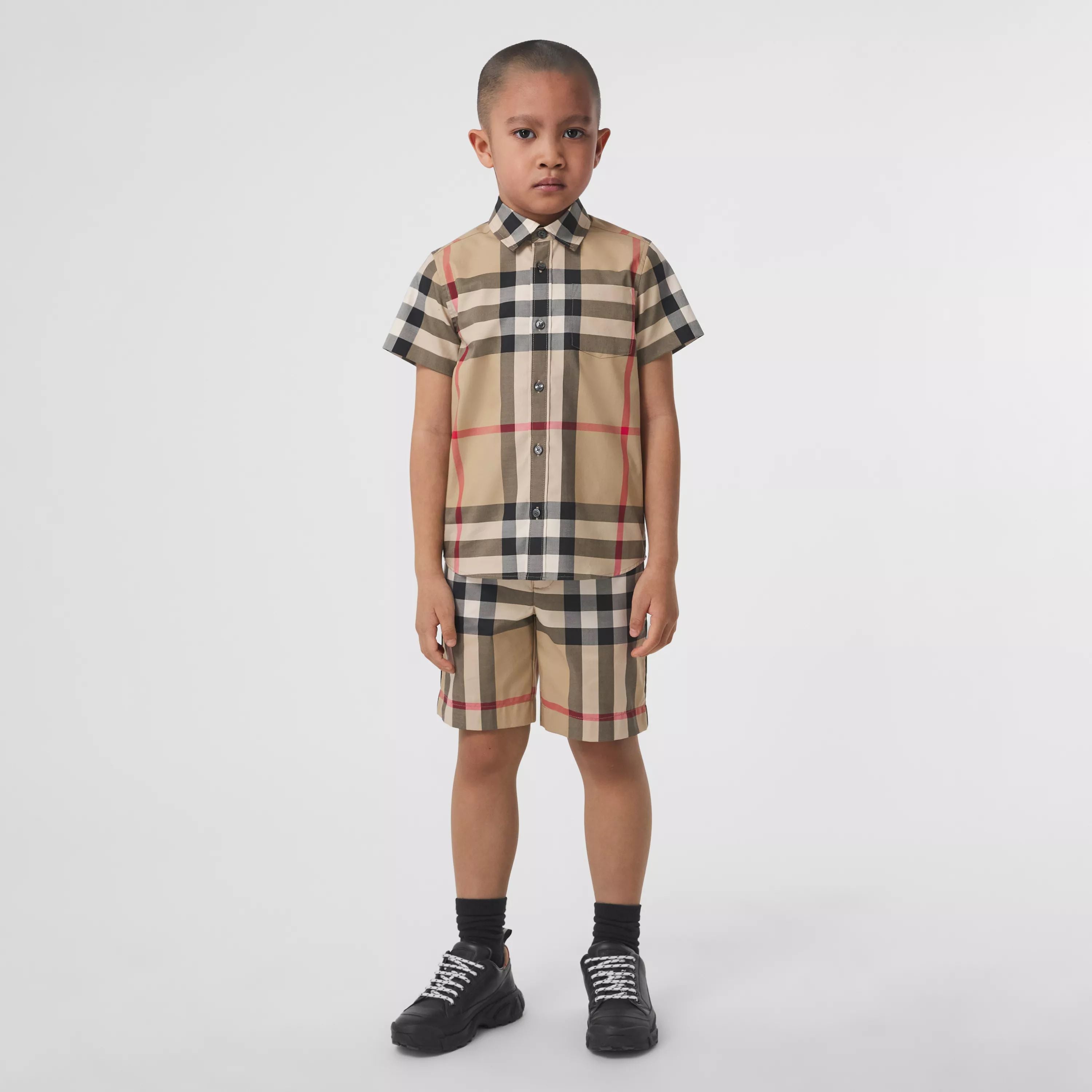 Boys Beige Check Cotton Shirt