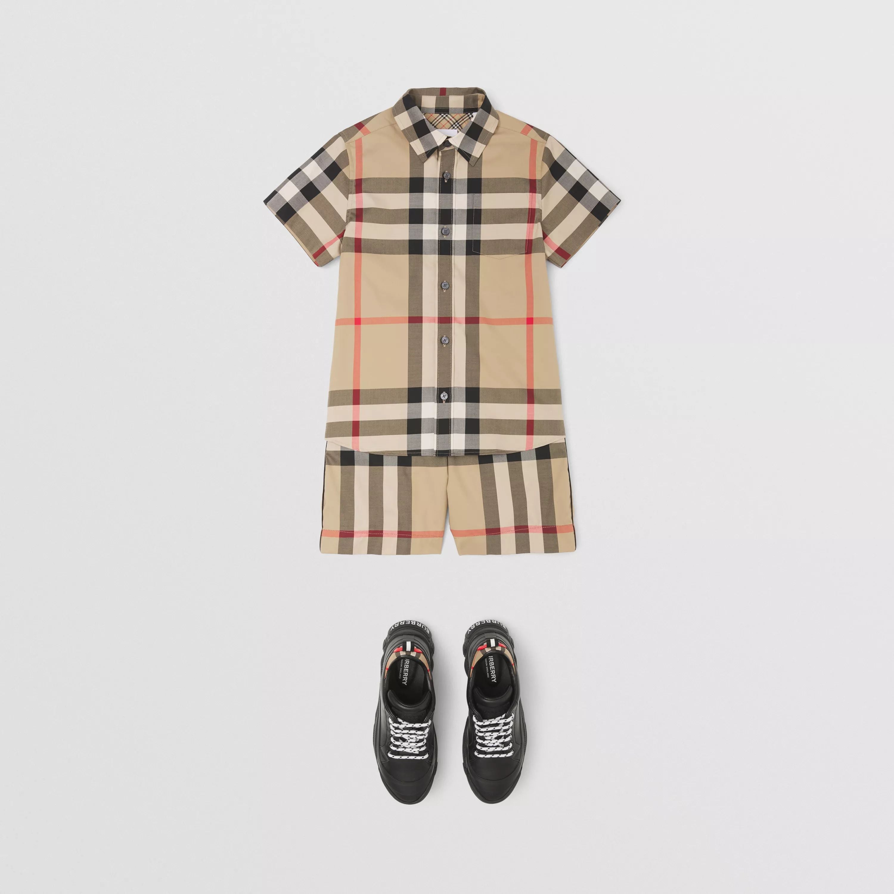 Boys Beige Check Cotton Shirt