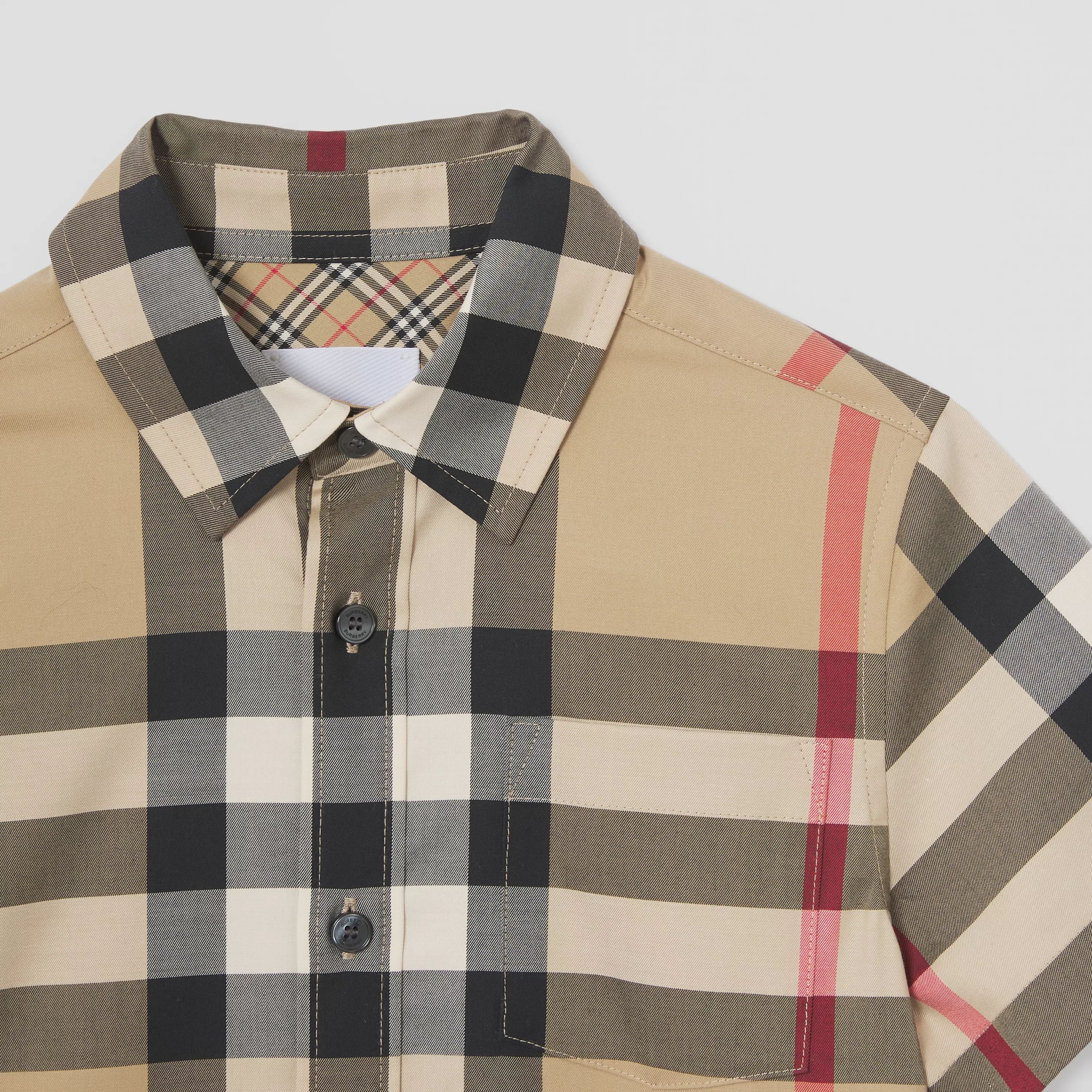 Boys Beige Check Cotton Shirt