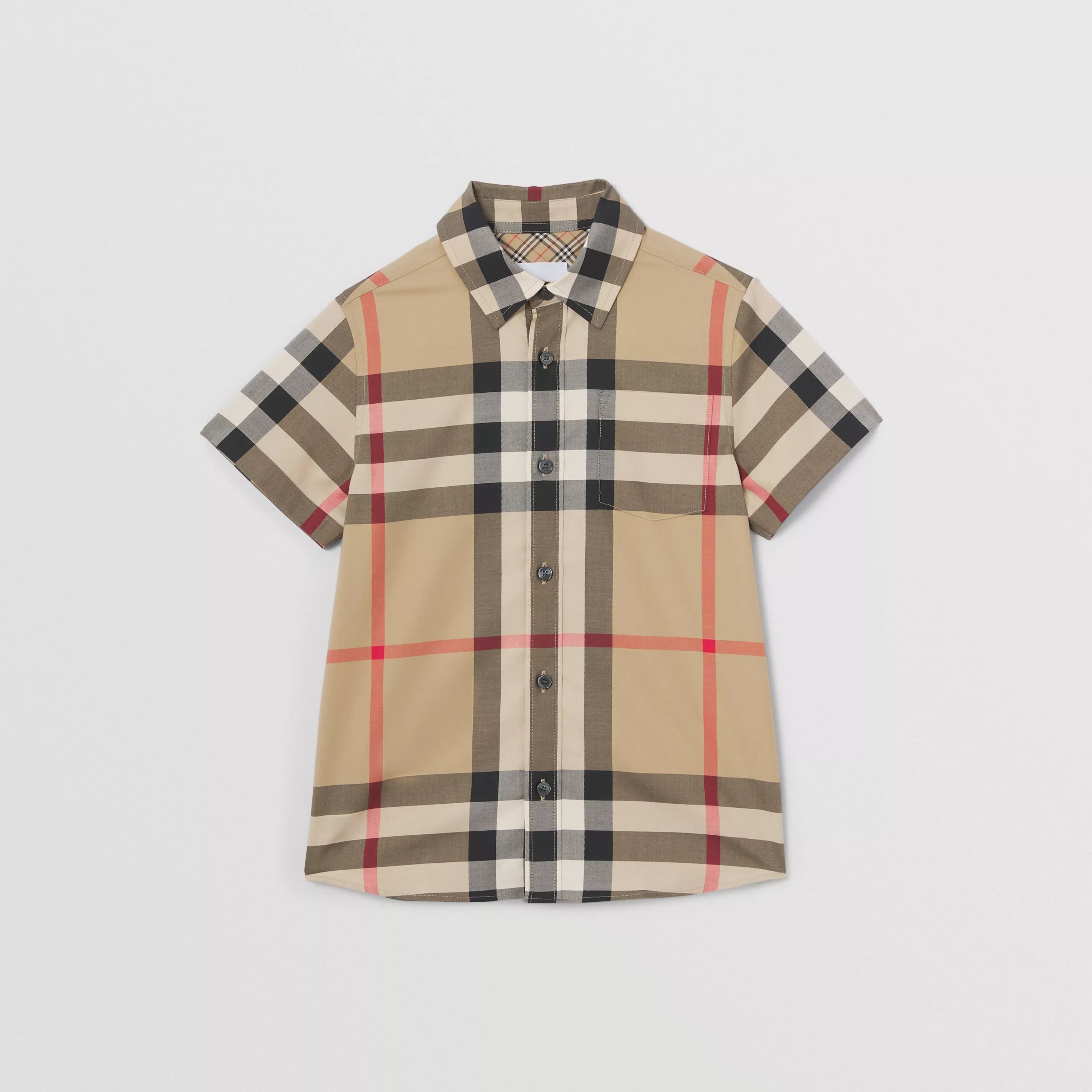 Boys Beige Check Cotton Shirt