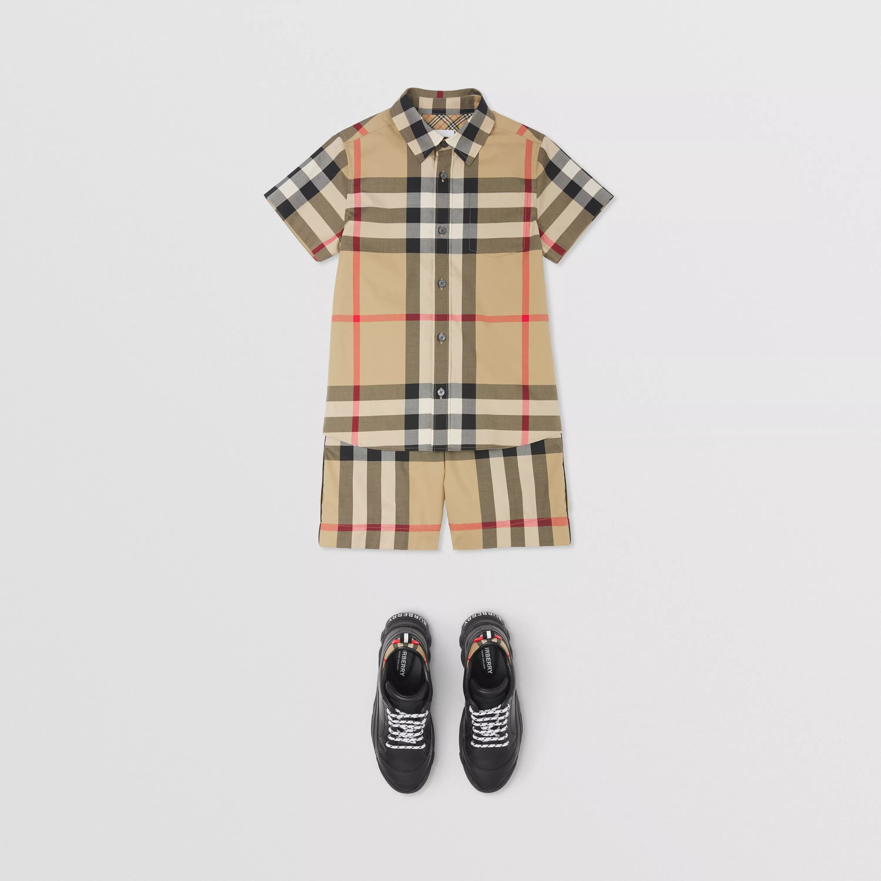 Boys Beige Check Cotton Shorts