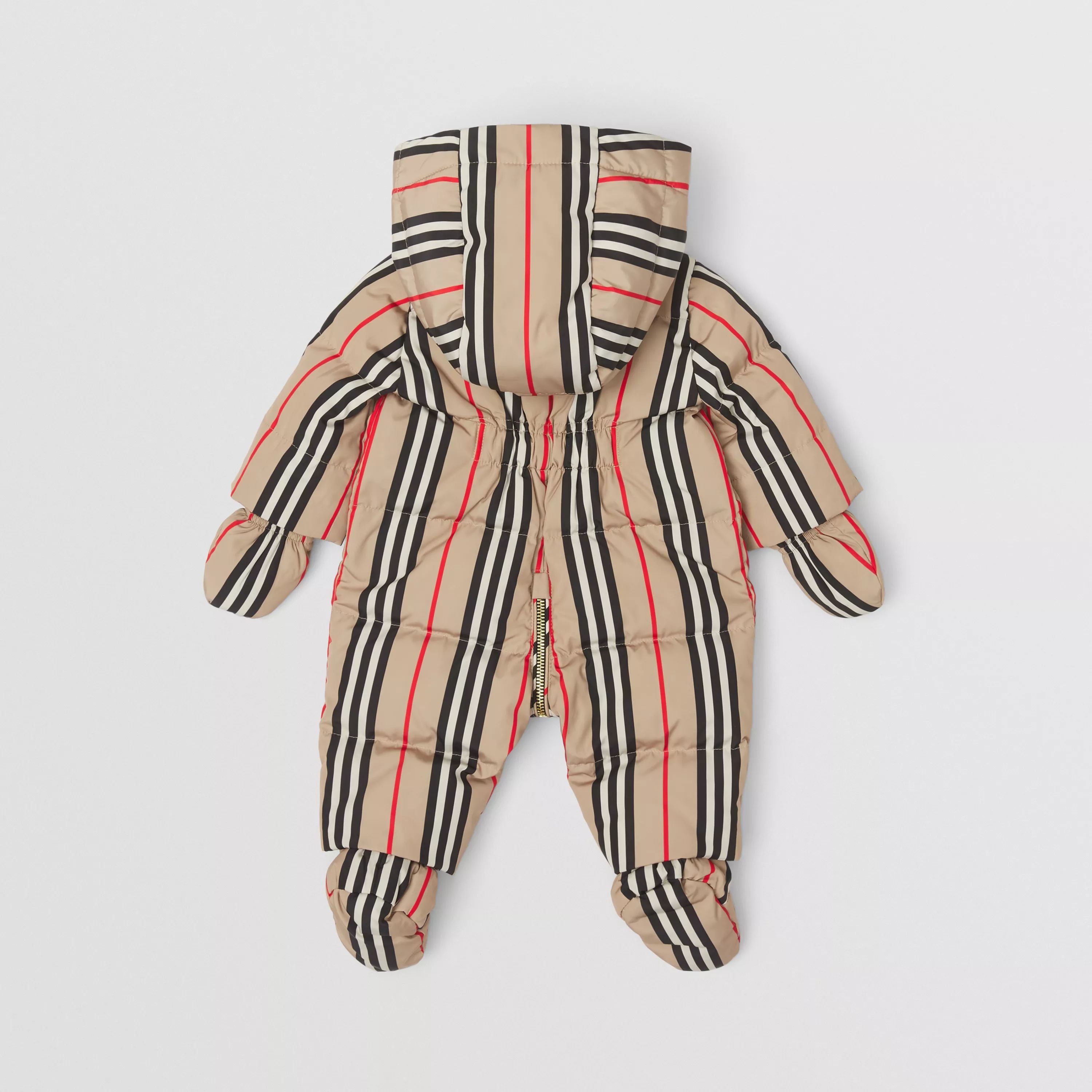 Baby Boys & Girls Beige Stripes Padded Down Babysuit