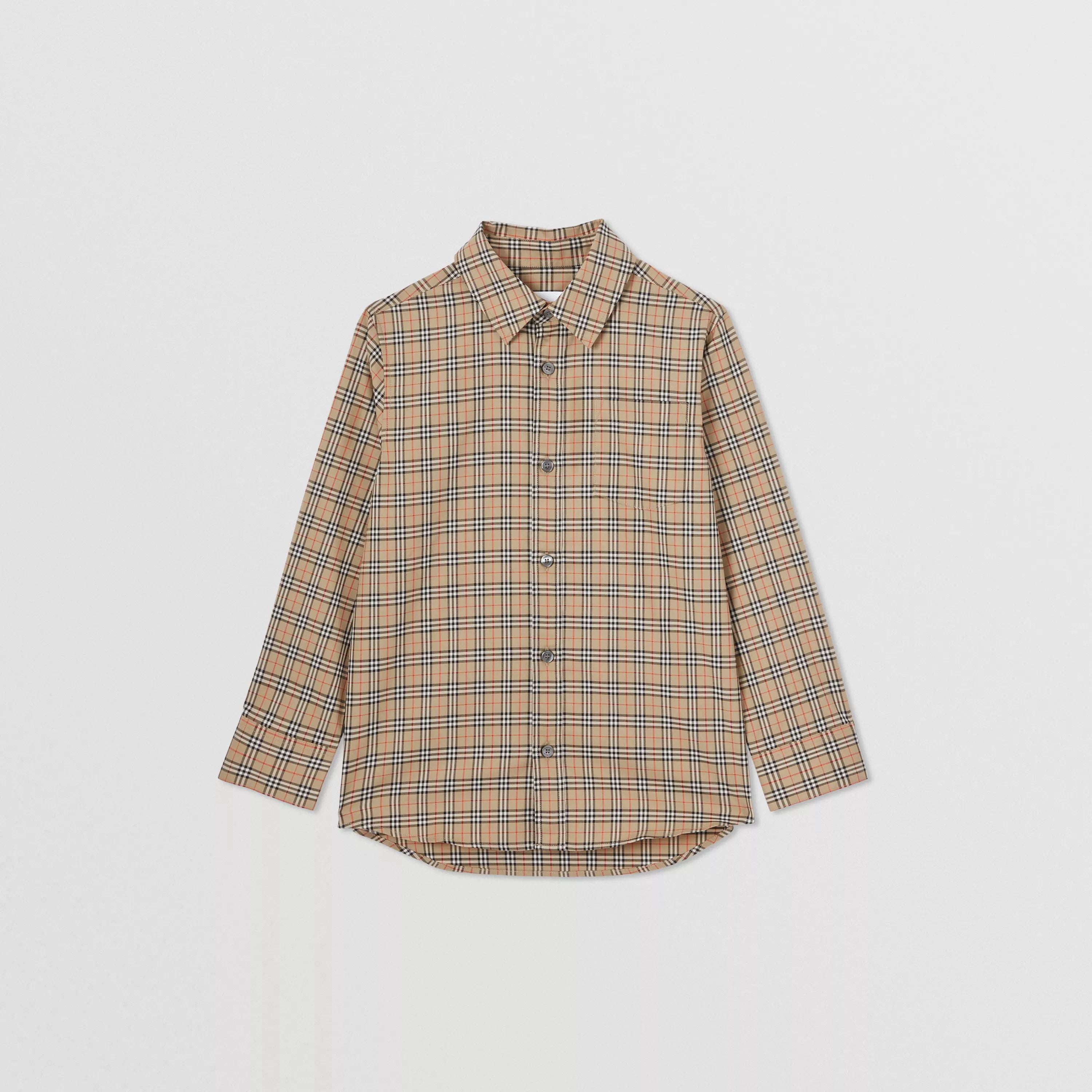 Boys Beige Check Cotton Shirt