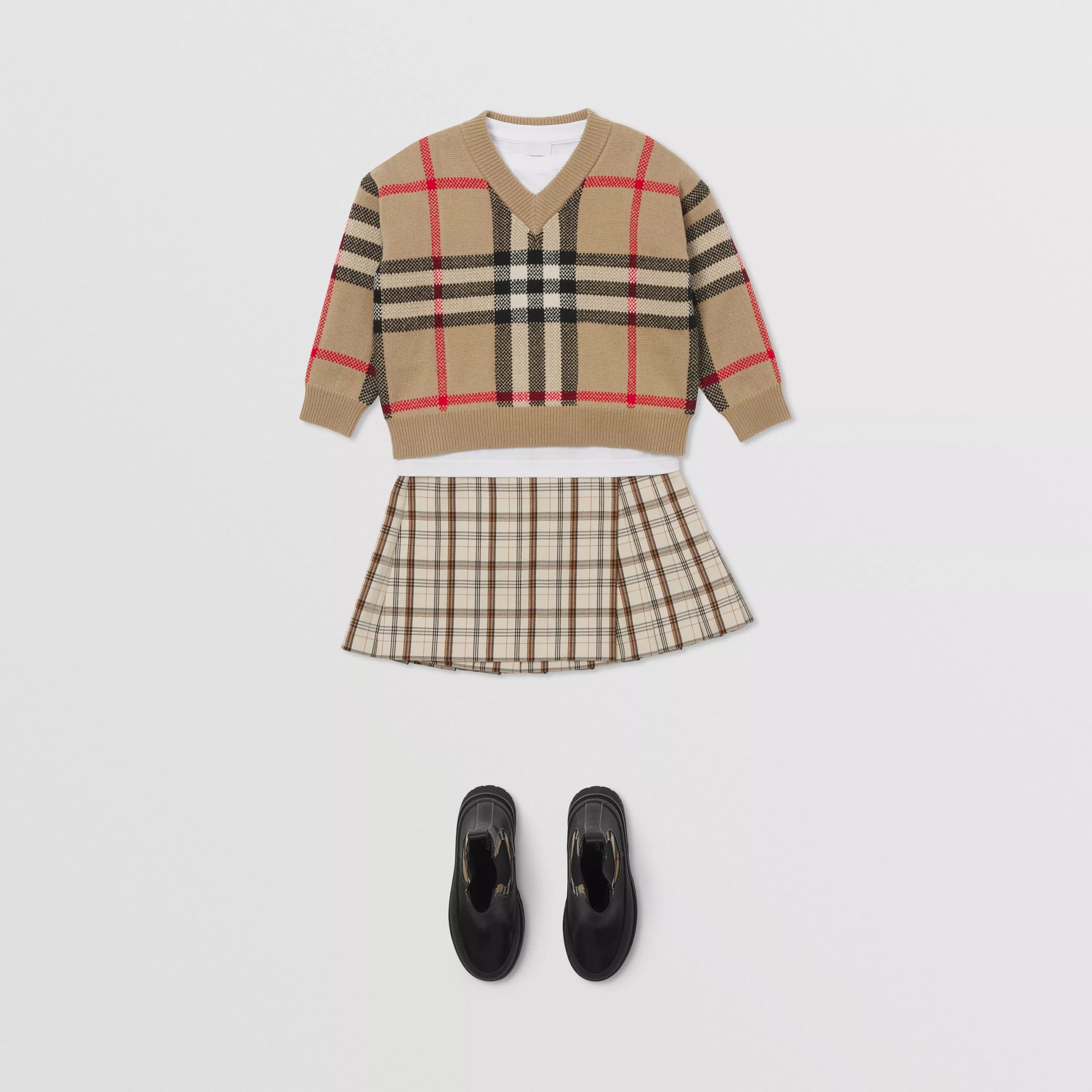 Boys & Girls Beige Check Cashmere Sweater