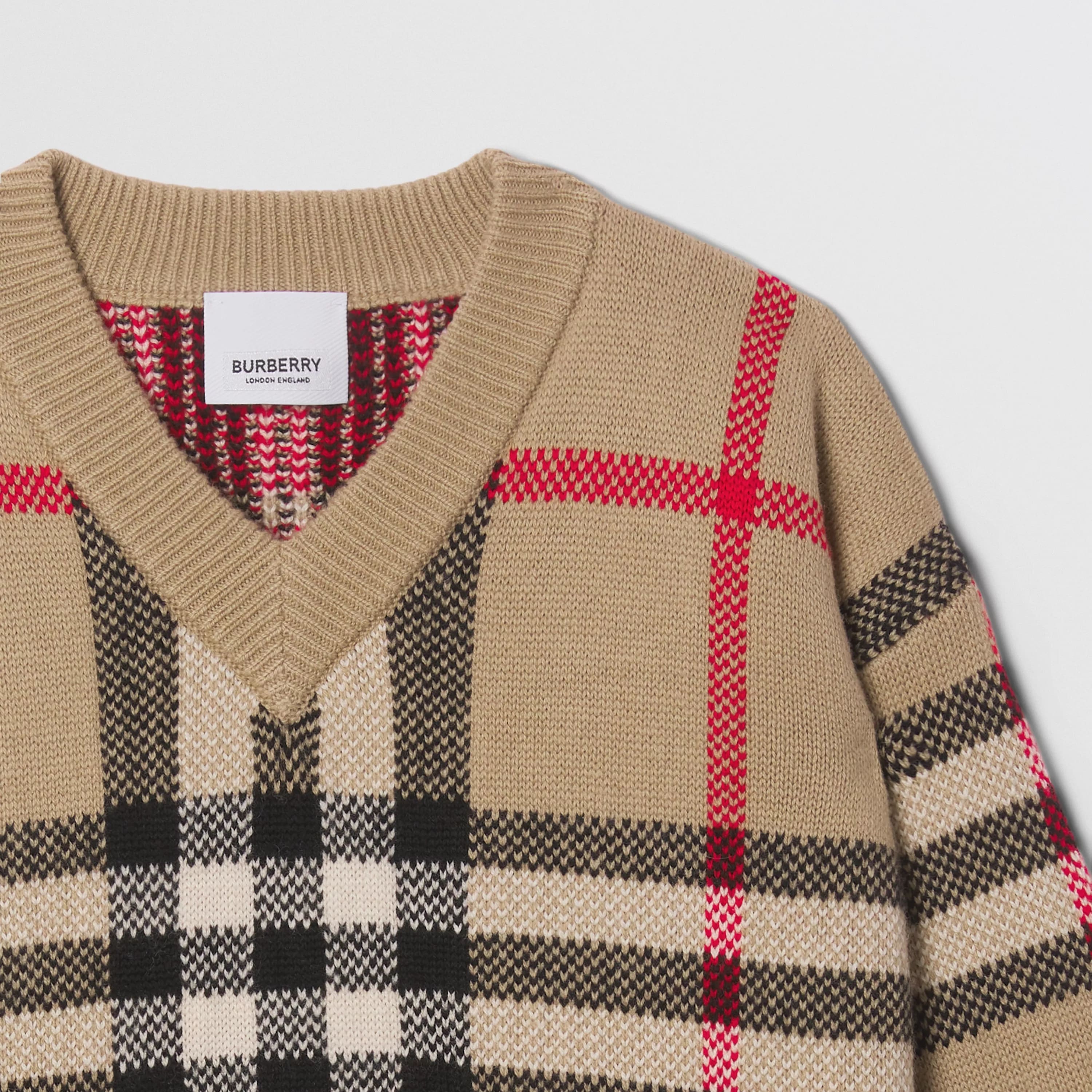 Boys & Girls Beige Check Cashmere Sweater