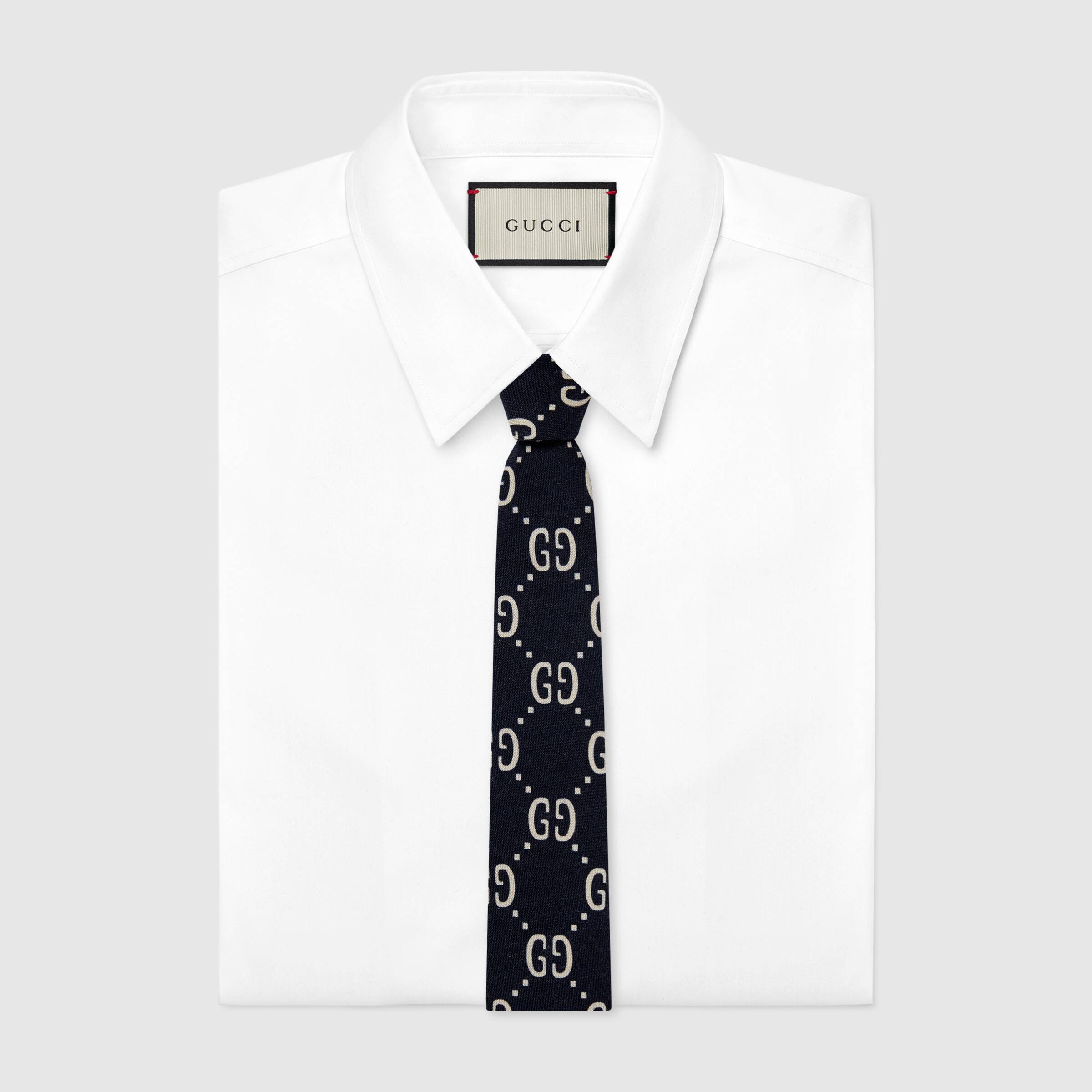 Boys Navy GG Logo Wool Tie