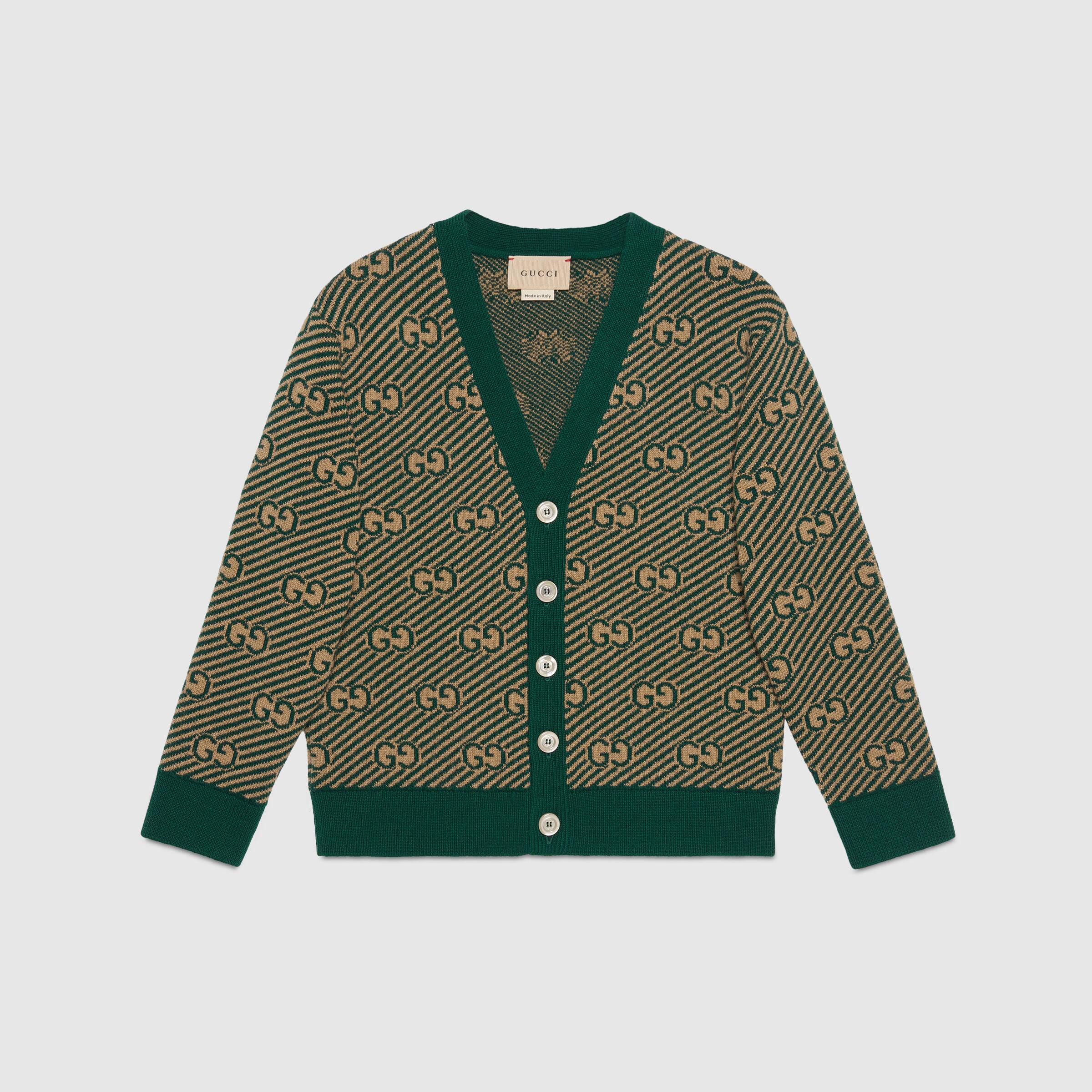 Boys Green GG Wool Cardigan