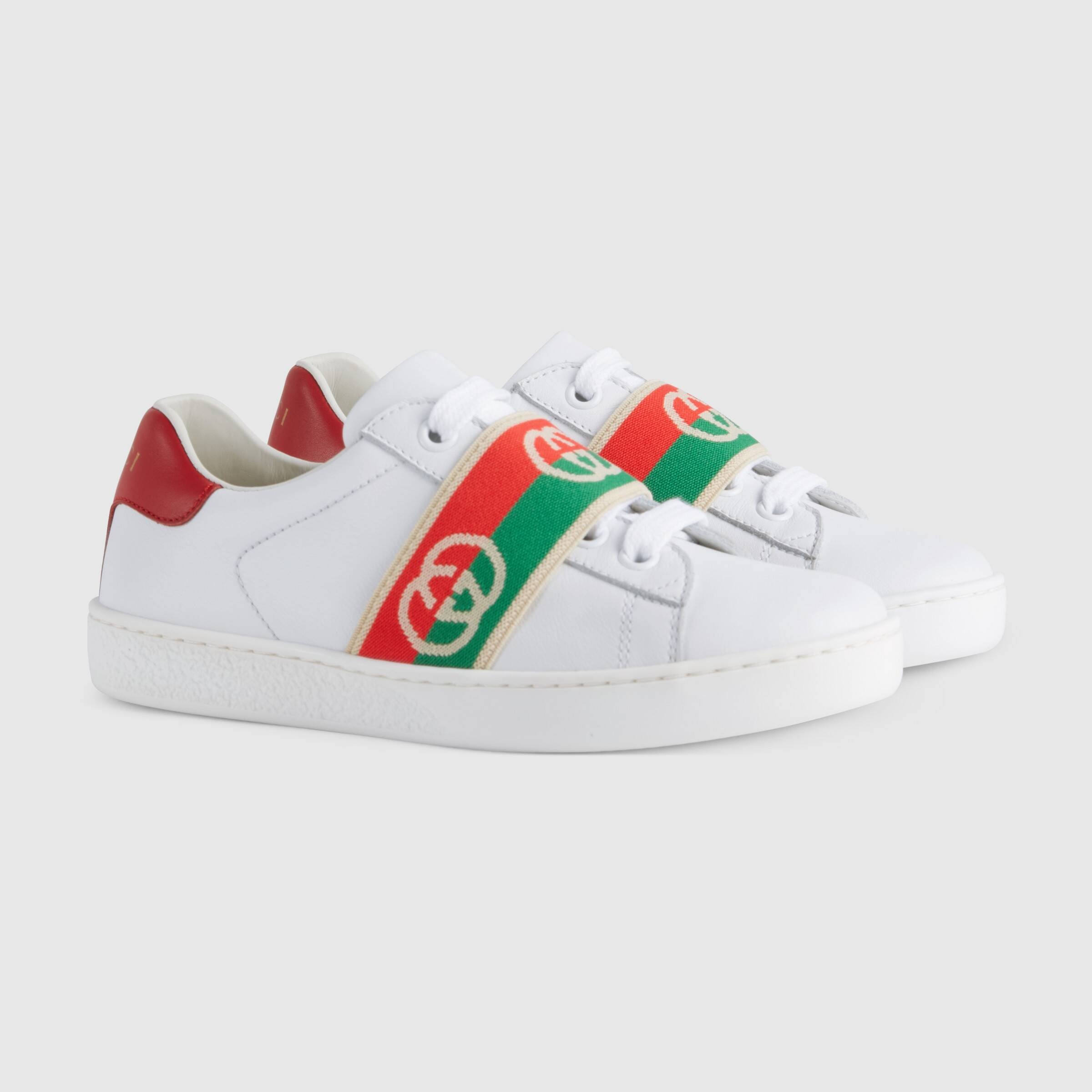 Boys & Girls White GG Leather Shoes