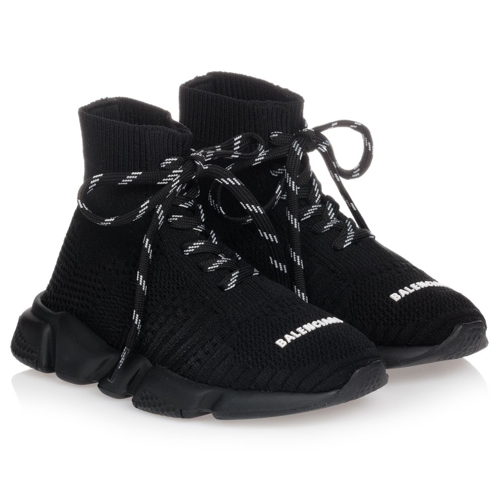 Boys & Girls Black Lace-Up Logo Shoes