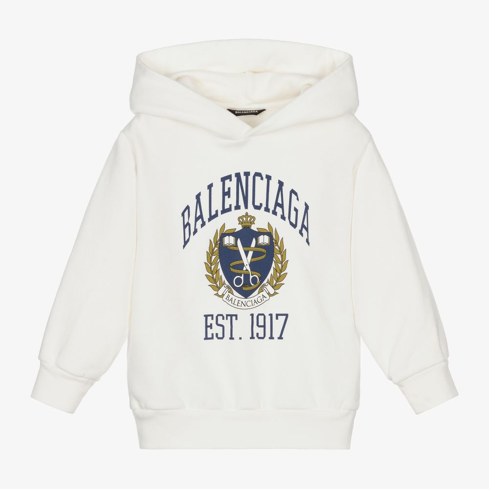 Boys & Girls White Logo Hooded Sweatshirt