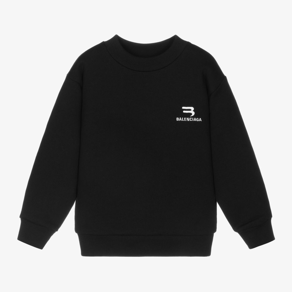 Boys & Girls Black Logo Cotton Sweatshirt