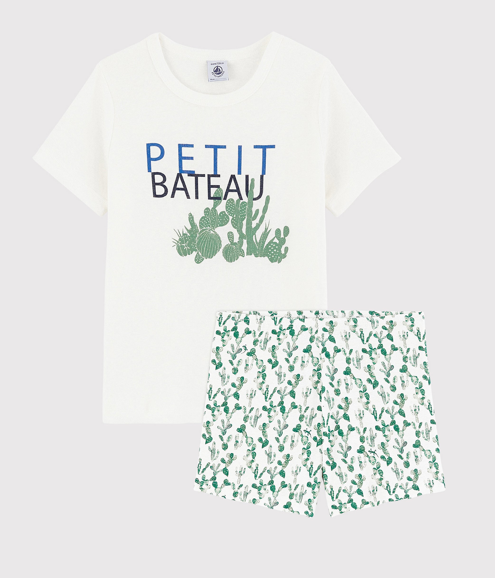 Boys White & Green Printing Cotton Set