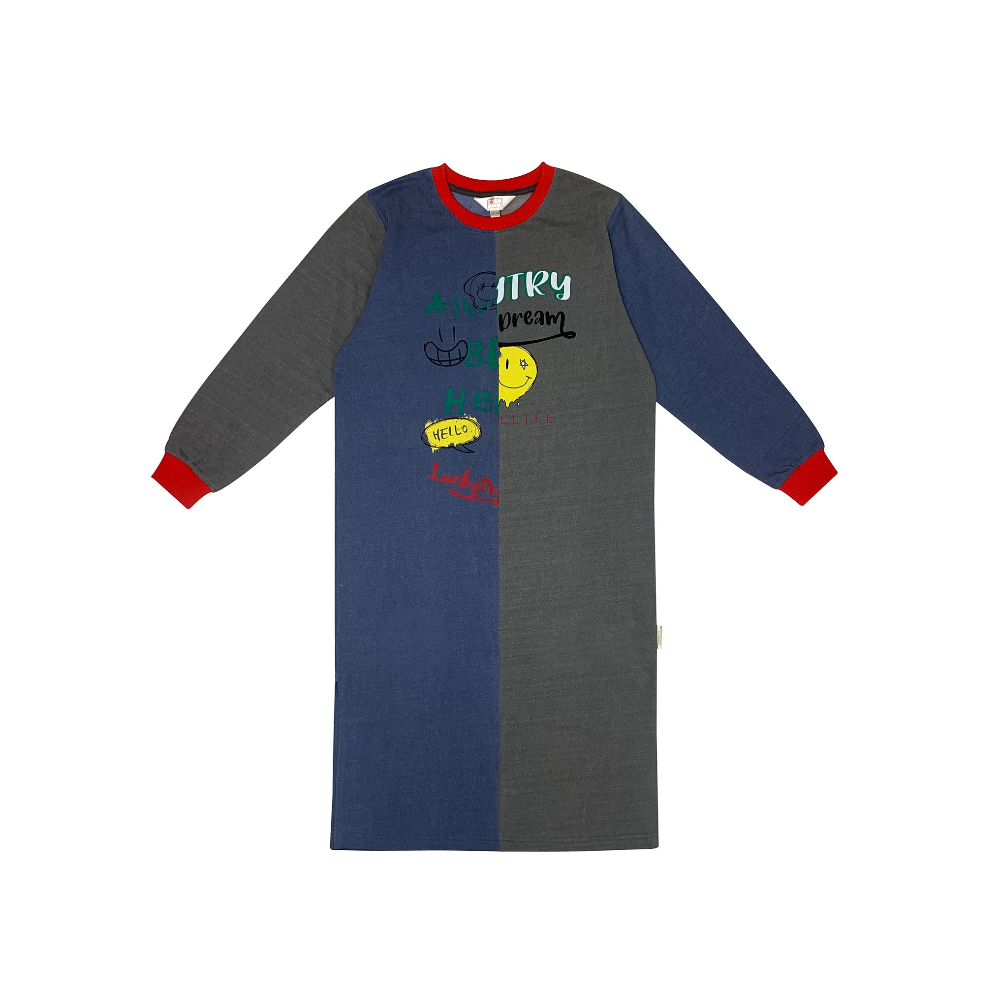 Girls Blue Printed Cotton Dress