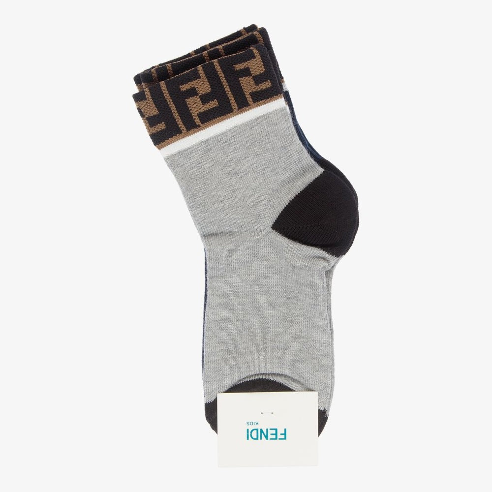 Boys & Girls Grey Logo Cotton Socks (2 Pack)