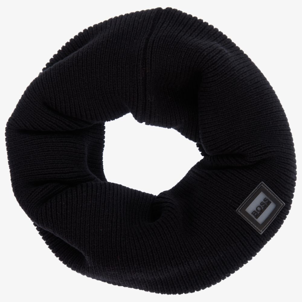 Boys Black Logo Cotton Scarf