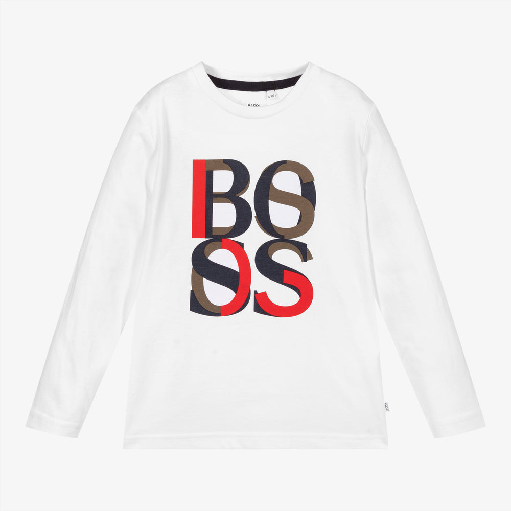 Boys White Logo Cotton T-Shirt