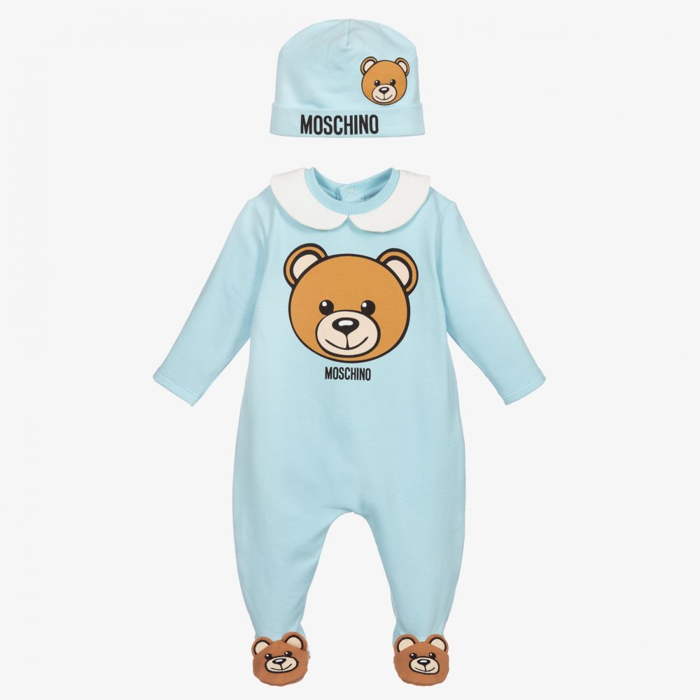 Baby Boys Blue Logo Cotton Babysuit Set