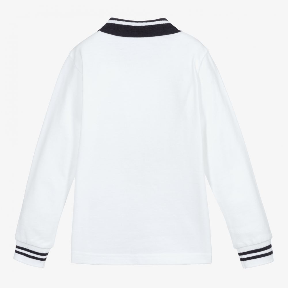 Boys White Logo Cotton Polo Shirt