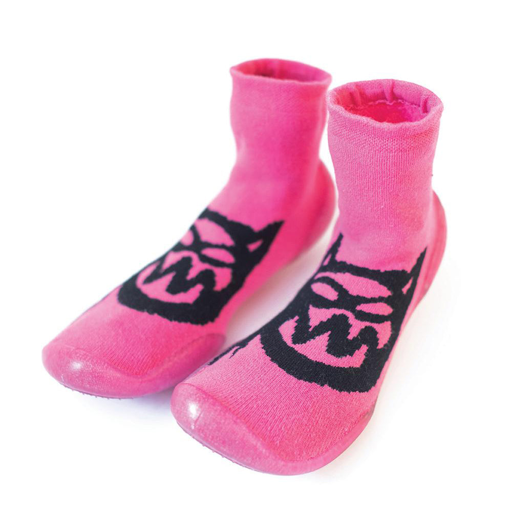 Girls Bright Pink Cat Printed Slippers