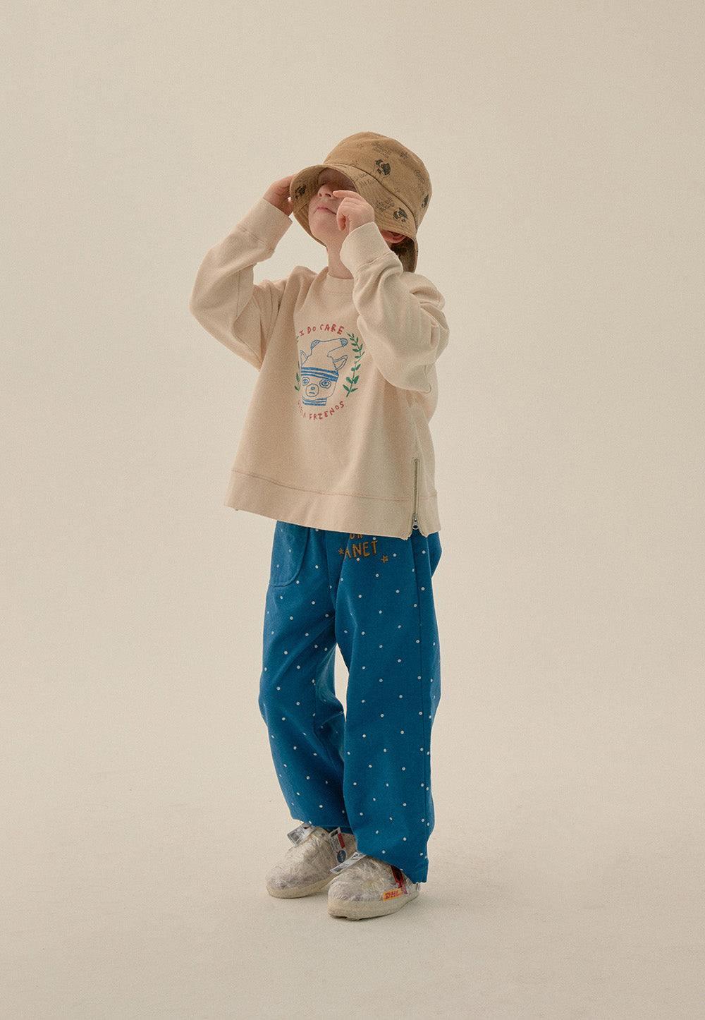 Boys & Girls Beige Printed Bucket Hat