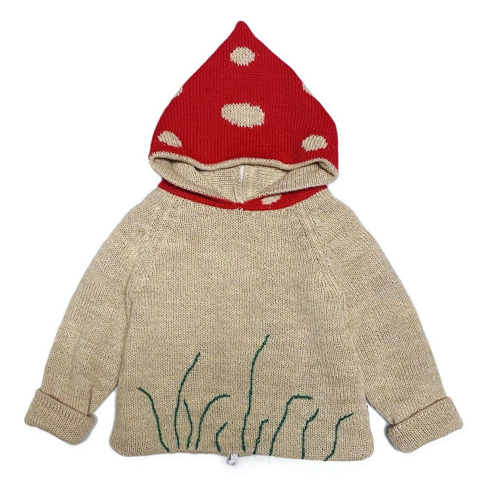 Boys & Girls Beige Hooded Alpaca Sweater