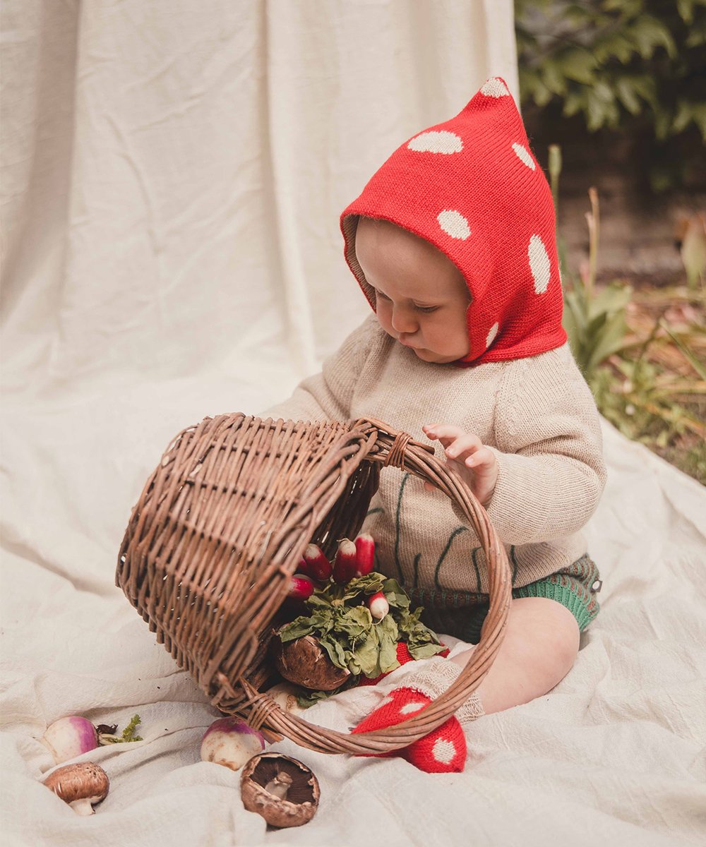 Boys & Girls Beige Hooded Alpaca Sweater