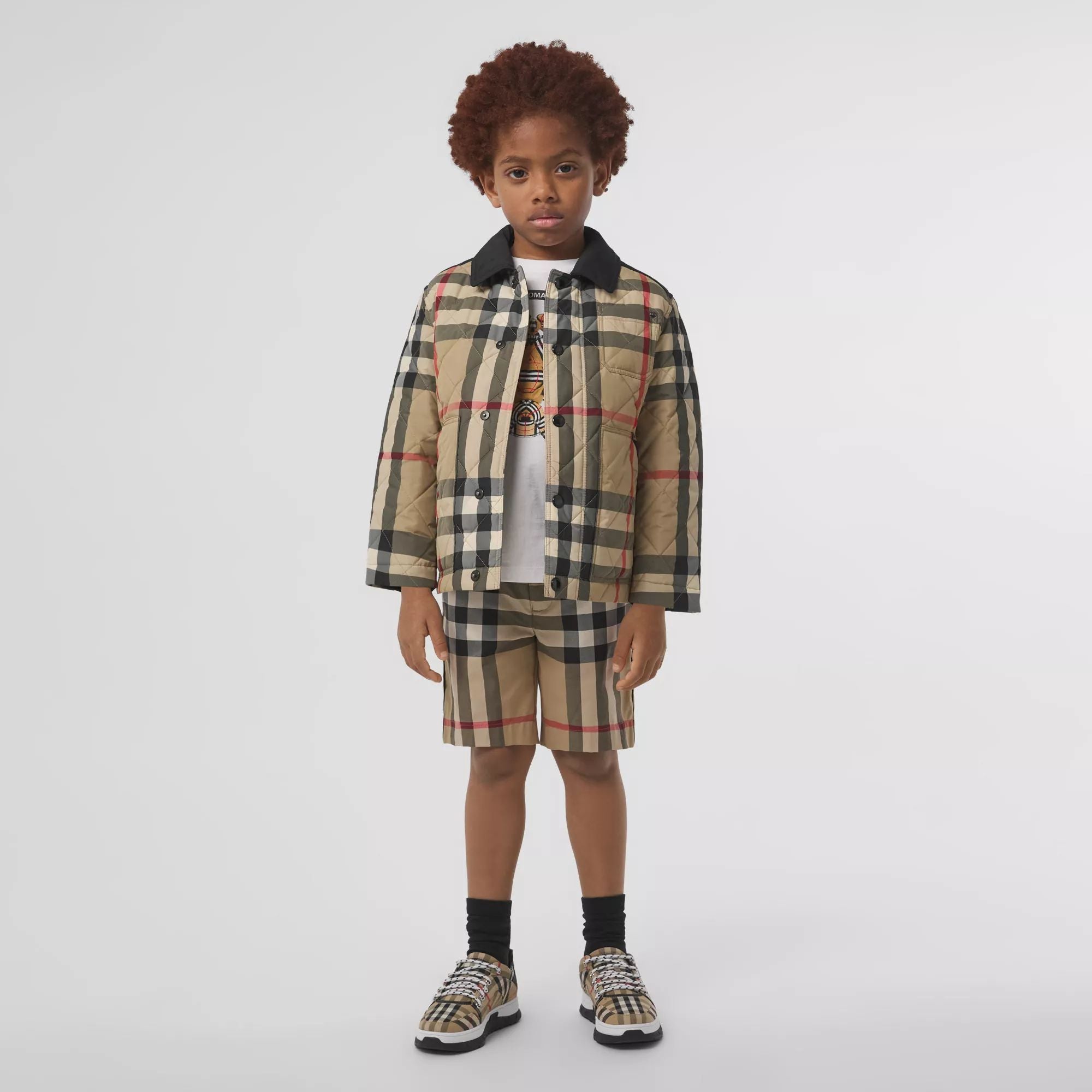 Boys Beige Check Padded Jacket